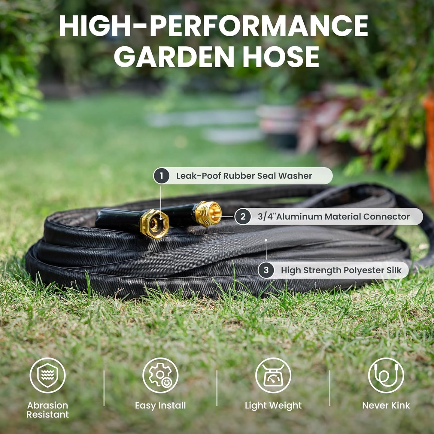 Giraffe Tools Garden Hose 100FT Lightweight Lay Flat Water Hose Kink F