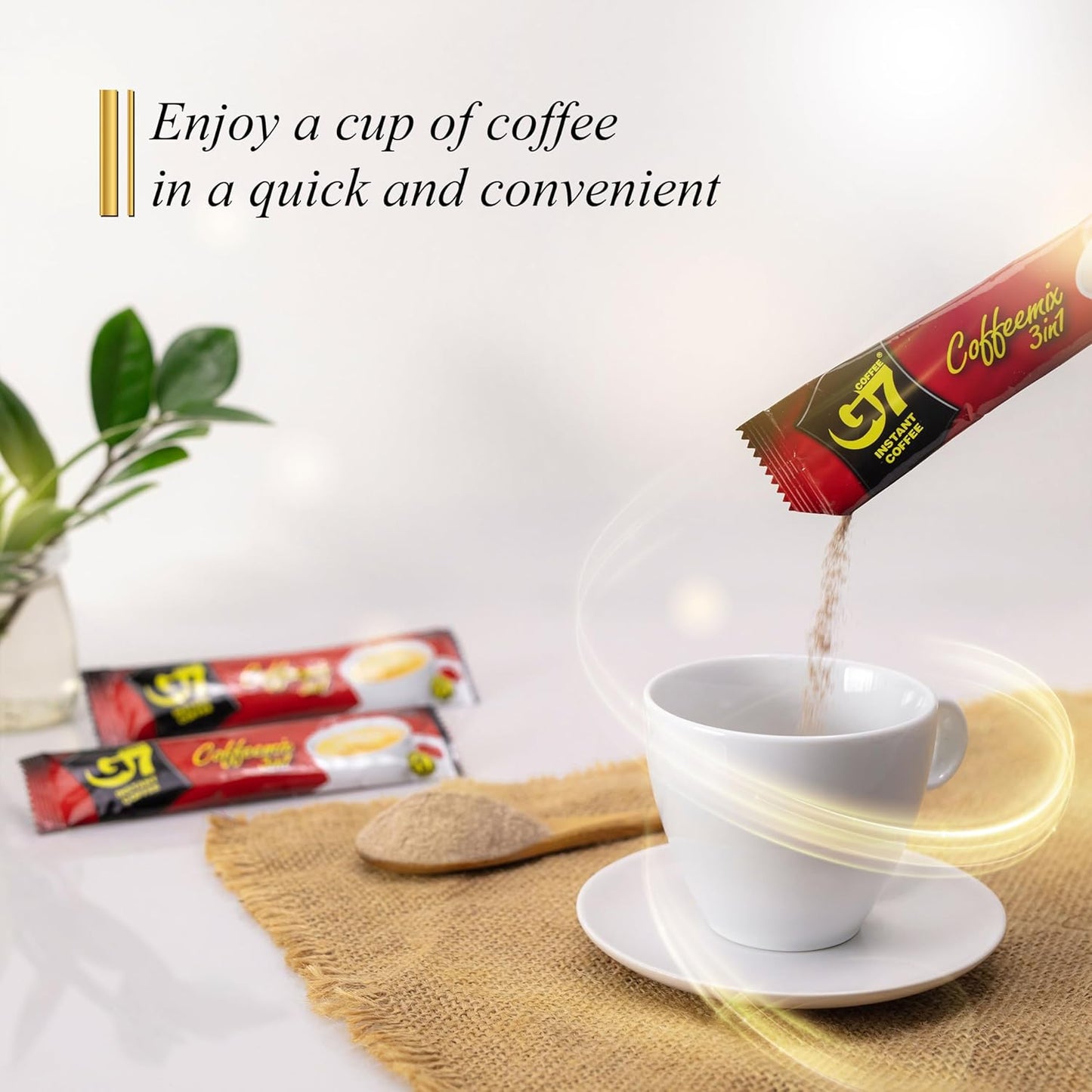 Trung Nguyen G7 Instant Coffee - 3-in-1 with NANO+ Technology, Roasted Ground Blend, Non-dairy Creamer & Sugar (100 Sticks)