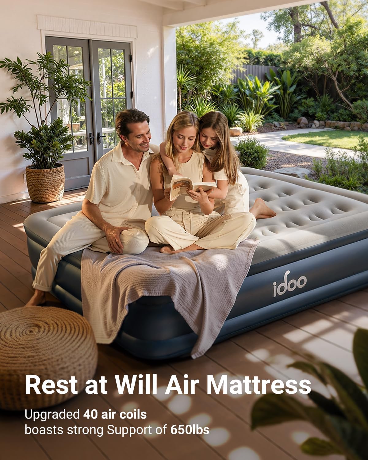 iDOO Queen Air Mattress with Built in Pump, 18 Raised Comfort Inflatable Blow up Mattress, Upgraded Four Chamber Portable Air Bed for Camping, Guests and Home, Colchon Inflable, 650 lbs Max