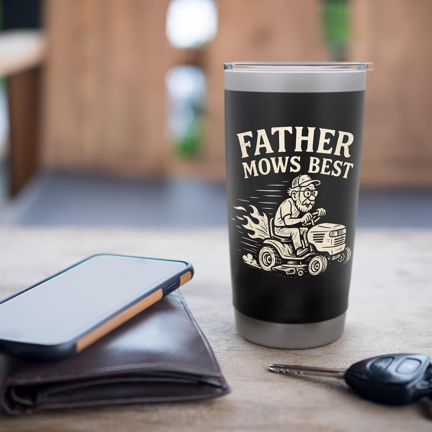 Father Mows Best Funny Racing Lawn Mower Dad Stainless Steel Insulated Tumbler