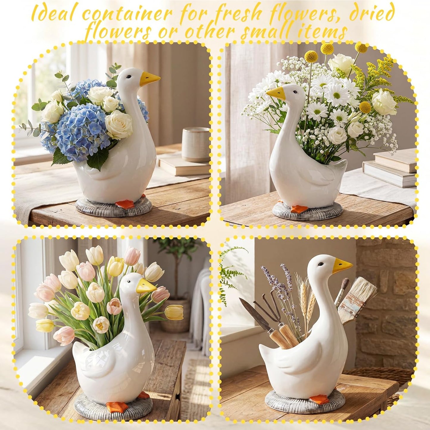 Silly Goose Vase Ceramic Cute Flower Vase Goose Birthday Party Table Centerpieces White Animal Planter Pot Home Decor for Office Living Room Kitchen Bathroom Decor Housewarming Gifts