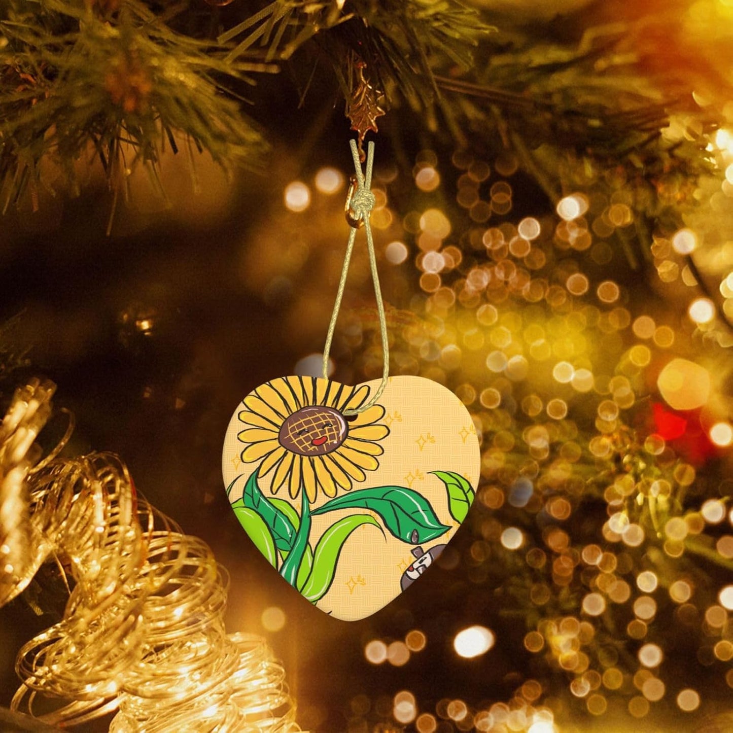 Sunflower Seeds and Sunflowers Heart-Shaped Ceramic Ornaments for Home Wall Decoration, Garden Parties, and Christmas Tree Decorations.