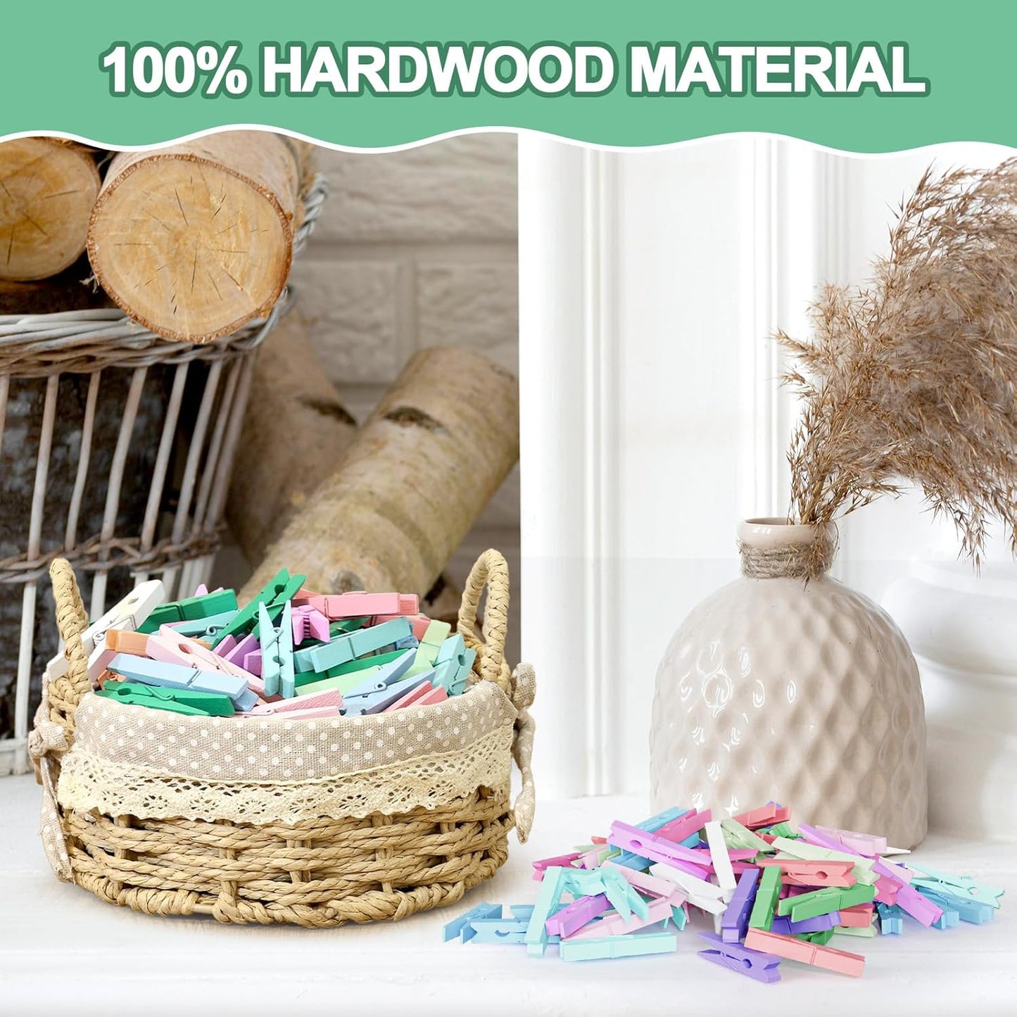 100Pcs Colored Clothespins Bulk, 2.9 Inch Clothes Pins Wooden for Crafts, Pastel Colorful Clothespins for Hanging Clothes Picture, Laundry Clips Cheer 10 Colors