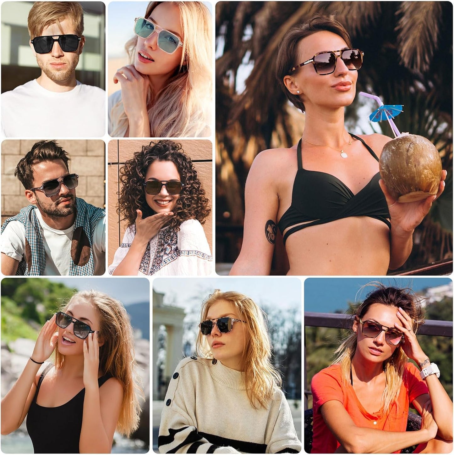 Retro Aviator Sunglasses for Women Men Trendy Classic Square 70s 80s 9
