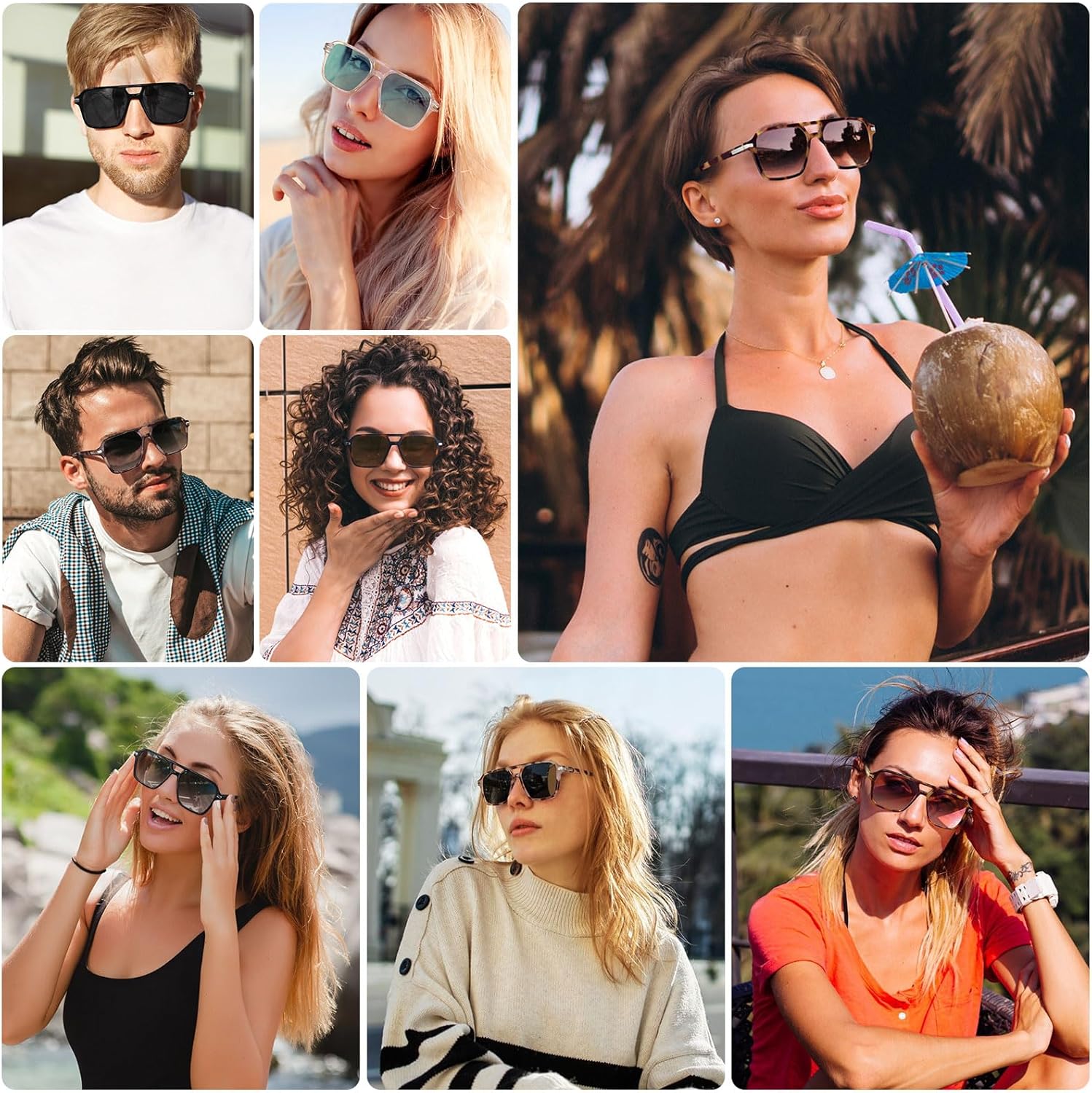 Retro Aviator Sunglasses for Women Men Trendy Classic Square 70s 80s 9