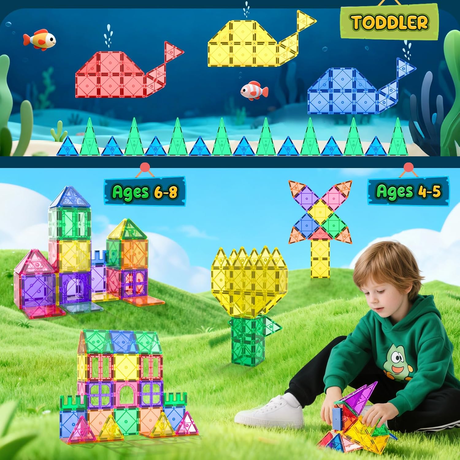 Soyee Magnetic Tiles Toddler Toys Magnetic Building Blocks for Kids Ag