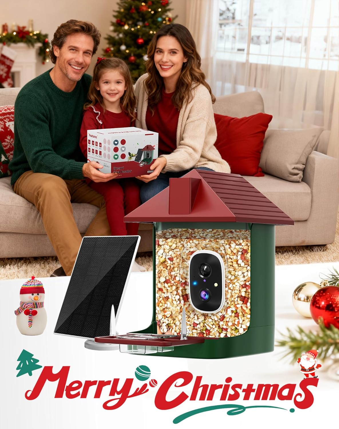 Smart Bird Feeder with Camera Solar Powered, 5MP 2.5K HD Live Video Bi