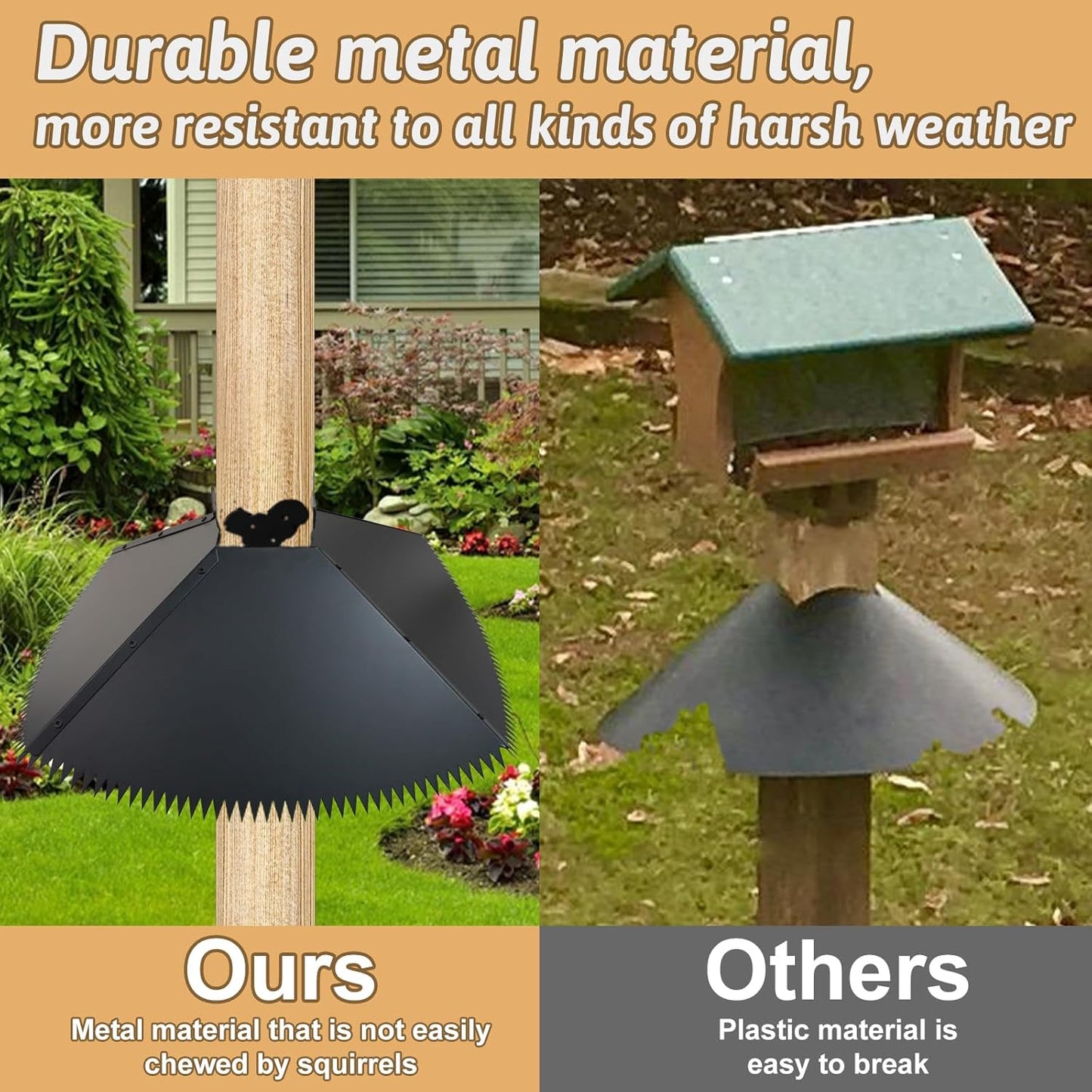 Upgrade Metal Squirrel Baffle for 4x4 Post - 17 inch Outdoors Squirrel Guards Proof with Spikes for Hanging Bird Feeders Baffle, Effectively Keep Squirrels and Raccoons Off Birdhouse