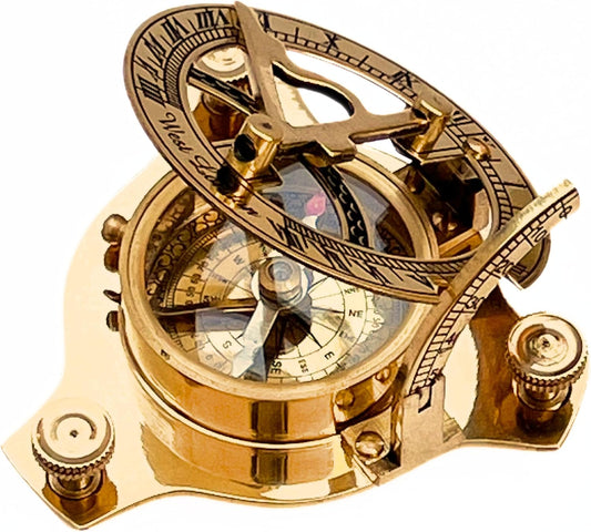 Vintage Shiny Brass Pirate's Booty Compass – Nautical Maritime Sundial Navigation Tool for Travelers, Hikers, Adventure Gear & Collectible Decor