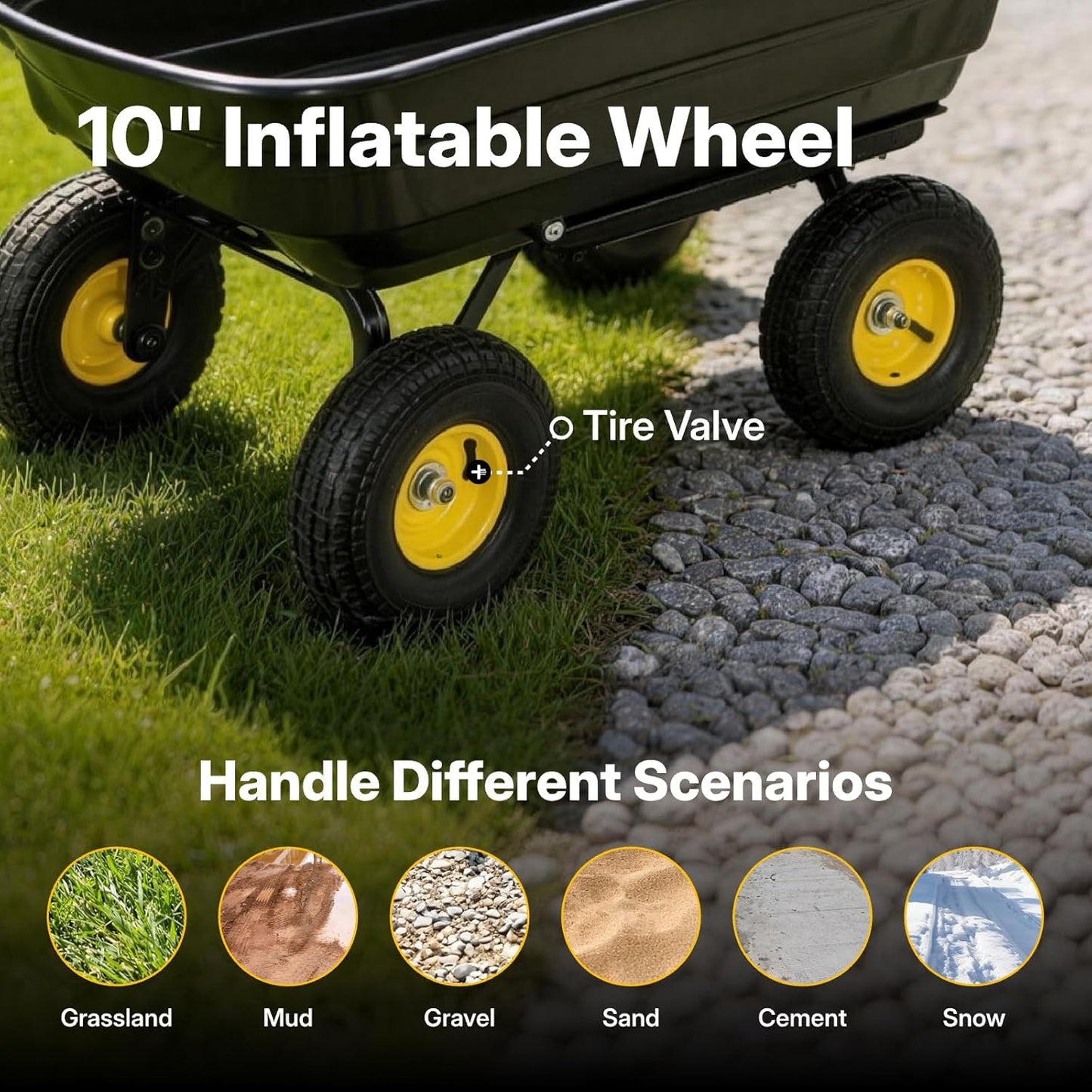 Heavy Duty Garden Dump Cart - 600lbs Load Capacity, 10" All-Terrain Wh