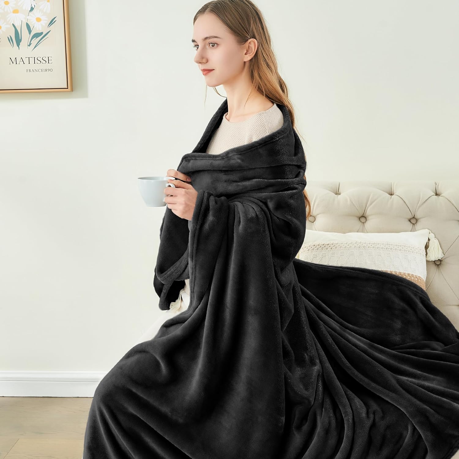 BEDELITE Fleece Blanket Black Throw Blankets for Couch & Bed, Luxury P
