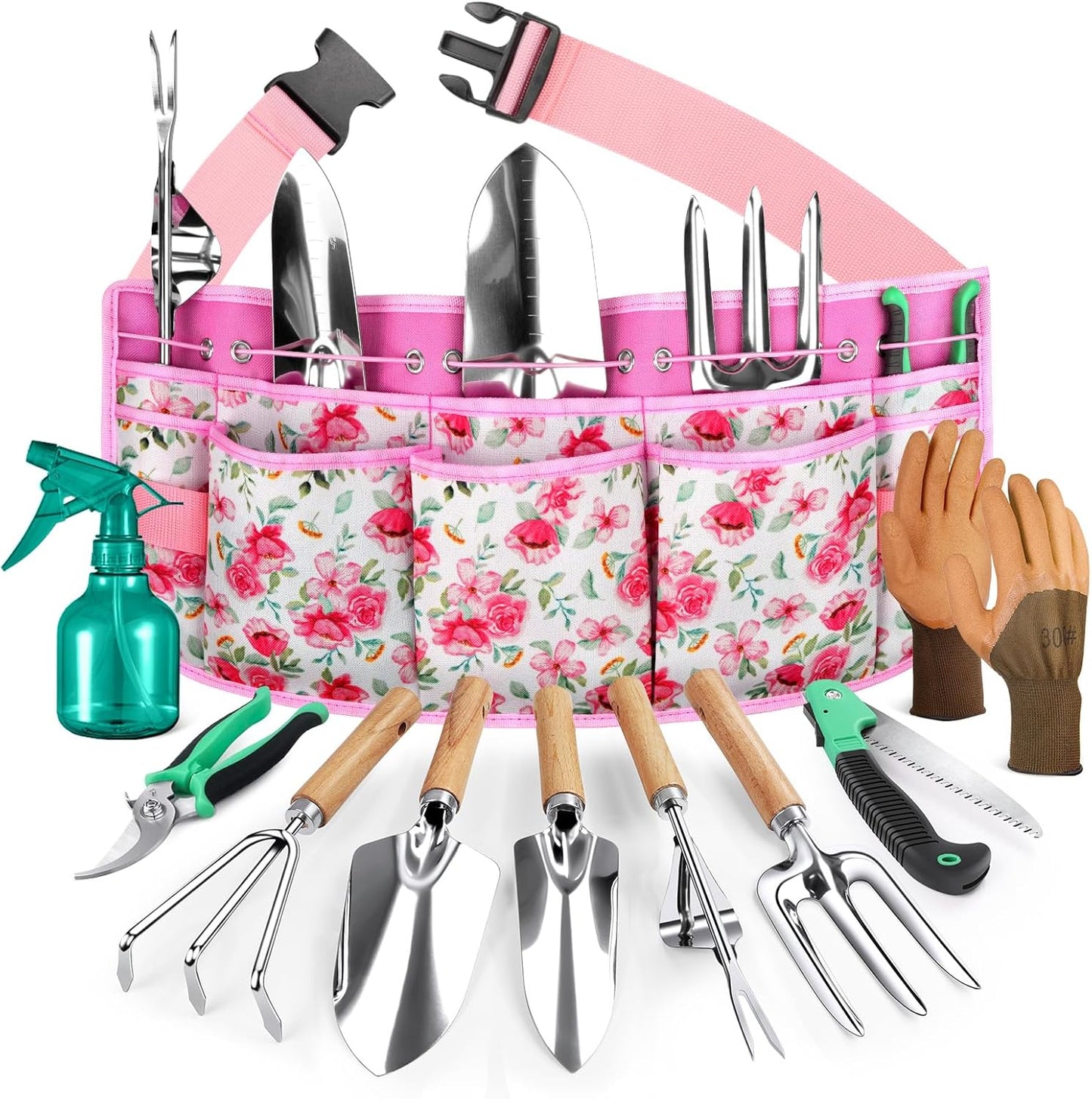 All-in-One Garden Tool Set with Tools Organizer Belt Adjustable, 10-Pi