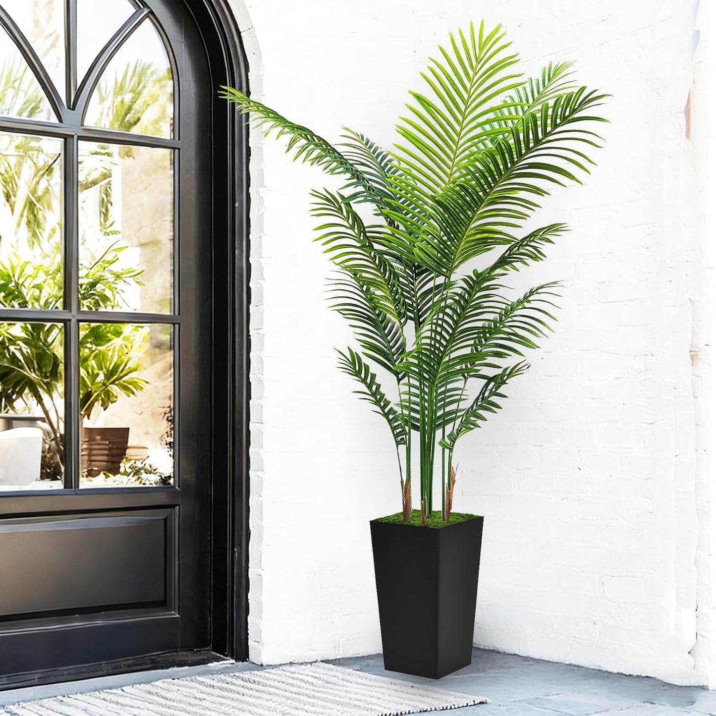 Artificial Palm Tree 6FT - Fake Tree with Black Tall Planter - Faux Tr