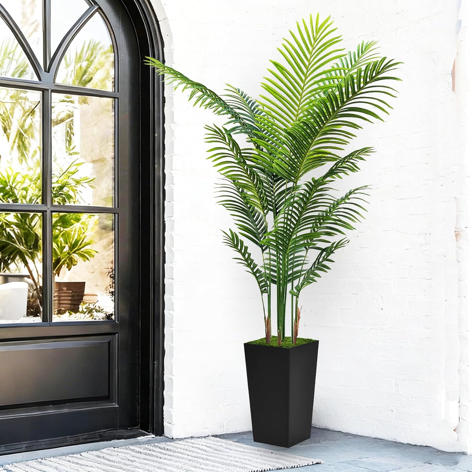 Artificial Palm Tree 6FT - Fake Tree with Black Tall Planter - Faux Tr
