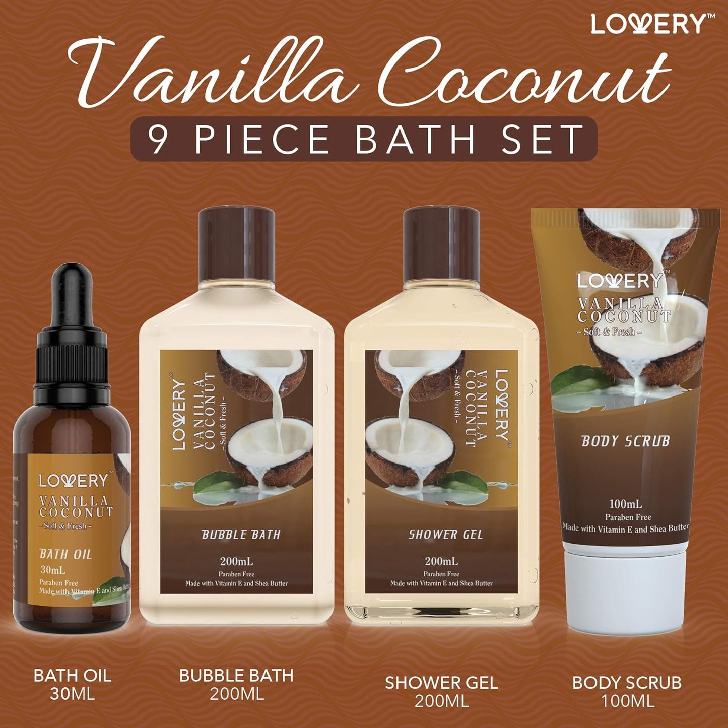 Gifts For Women Gift Basket for Women– 9 Piece Set of Vanilla Coconut 