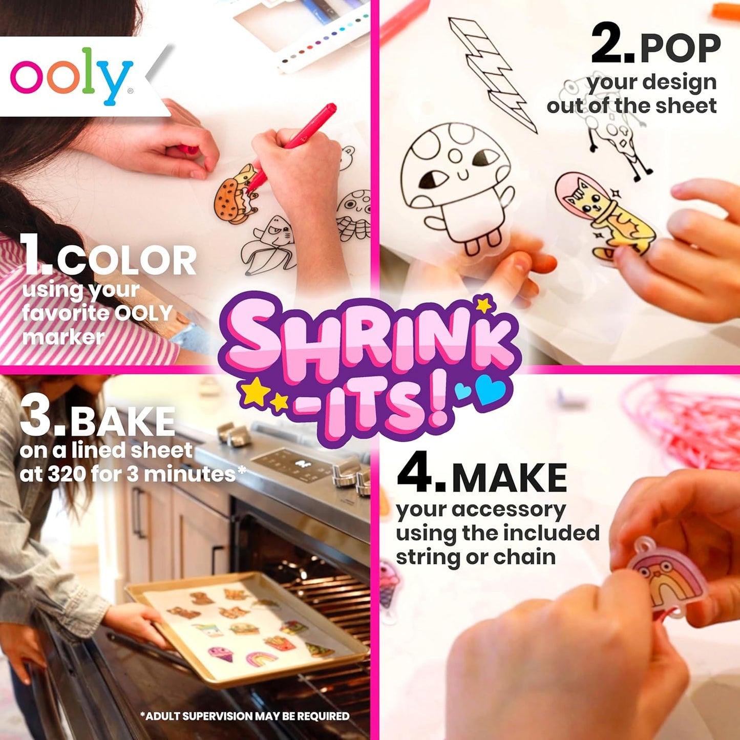 Ooly 28 PC DIY Shrinking Art Kit for Kids, 20 Plastic Pre Cut Charms a