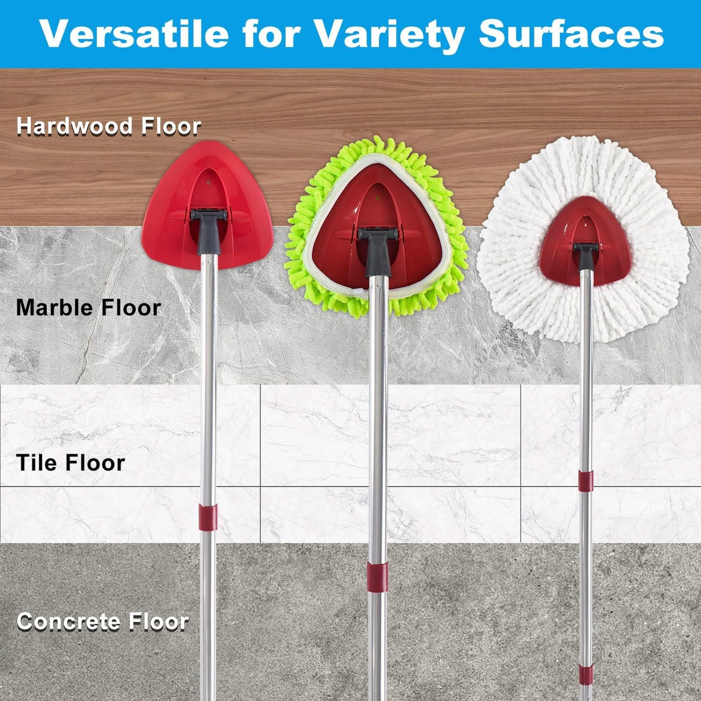 Mop Heads Replacements for Ocedar, Mop Replace Head for o Cedar Easywring 1 Tank, Spin Mop Replacement Head Mop Heads Include 4 Pack Spin Mop Refills, 1 Pack Scrubber Mop Head and 1 Mop Base