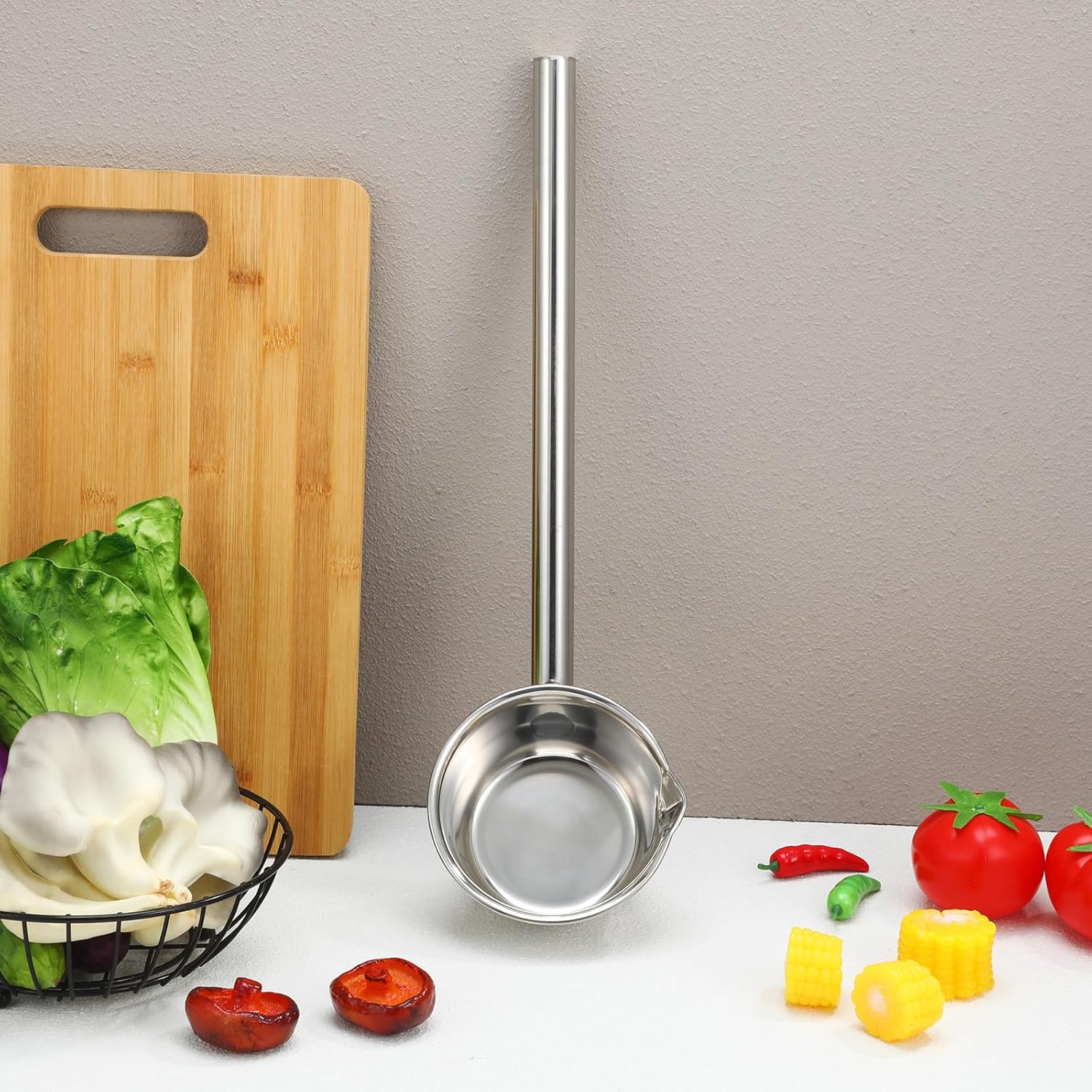 Stainless Steel Long Handle Water Scoop Ladle with Spout 35cm Kitchen 