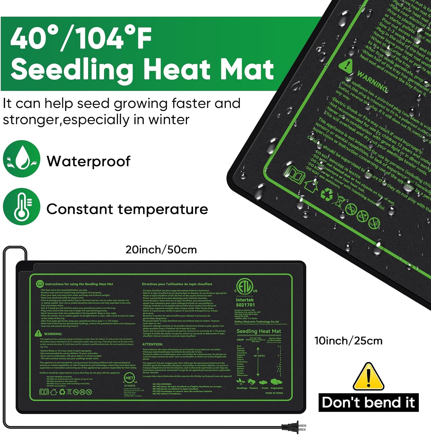 BlumWay 4-in-1 Seed Starter Tray with Grow Light &Heat Mat & Soil Mete