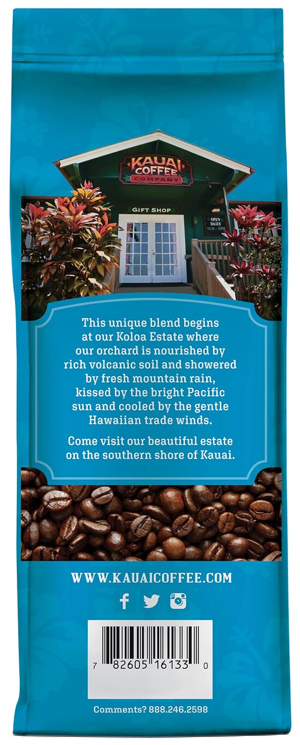 Kauai Coffee Whole Bean Coffee – Smooth, Non-Bitter Pure Arabica – Light Floral Notes & Bright Aroma – Grown on Hawaii's Largest Coffee Farm – Koloa Estate Medium Roast, 1 Pack of 10oz