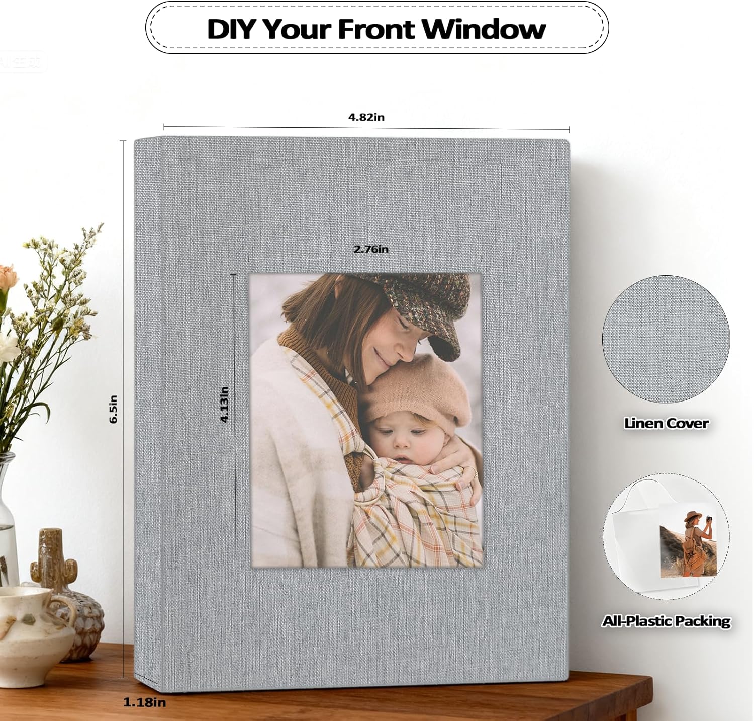 Popotop 2 Pack Photo Album 4x6 Pictures, Small Linen Slip-in Photo Alb