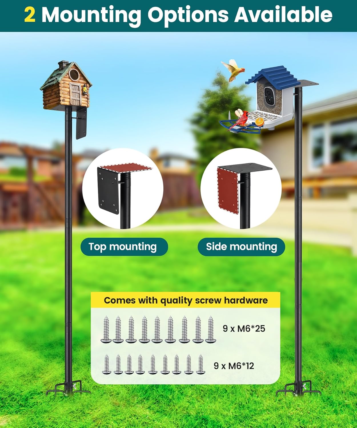 102" Heavy Duty Bird Feeder Pole, 1" Steel Adjustable Outdoor Stand with 5-Prong Anti-Tip Base, Universal Mount for Hummingbird Feeder & Bluebird House, Easy Setup