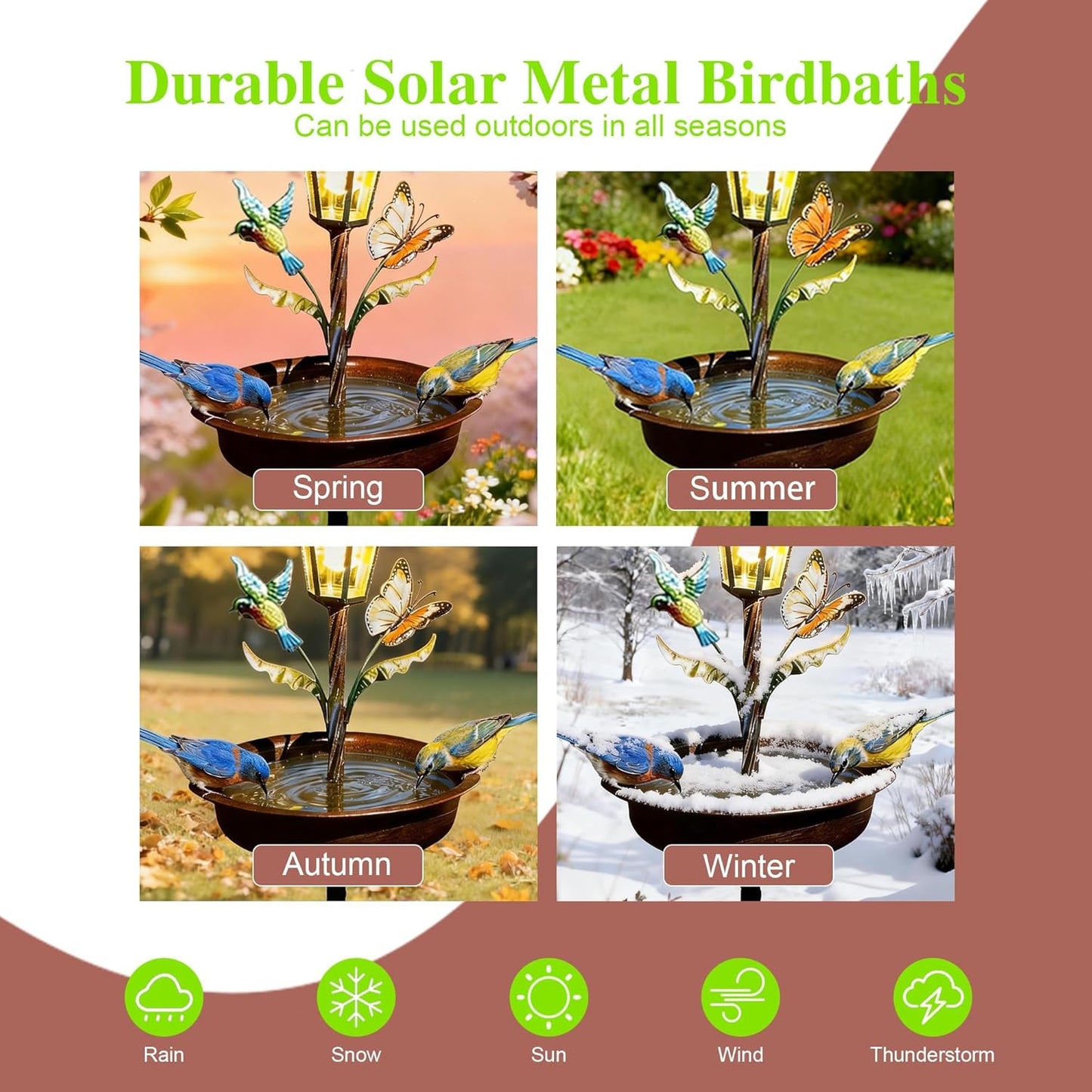 Topadorn 42 inch Solar Metal Bird Bath for Outside, Vintage Freestanding Birdbaths & Birdfeeder, Birdbaths for Garden Patio Yard Lawn Decor
