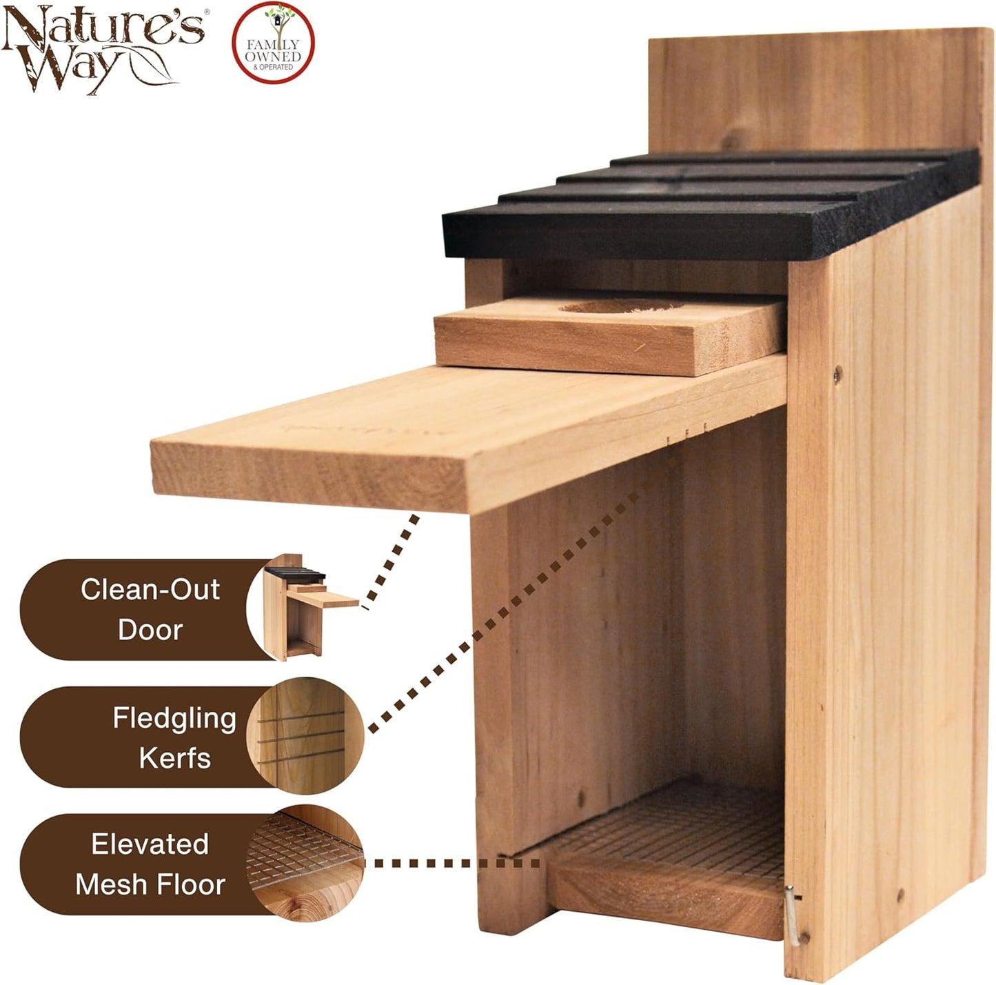 Nature’s Way Cedar Bluebird & Cavity Nesting House, Predator Guard, Ventilated Design & Easy Access Clean-Out Panel, Natural Wood
