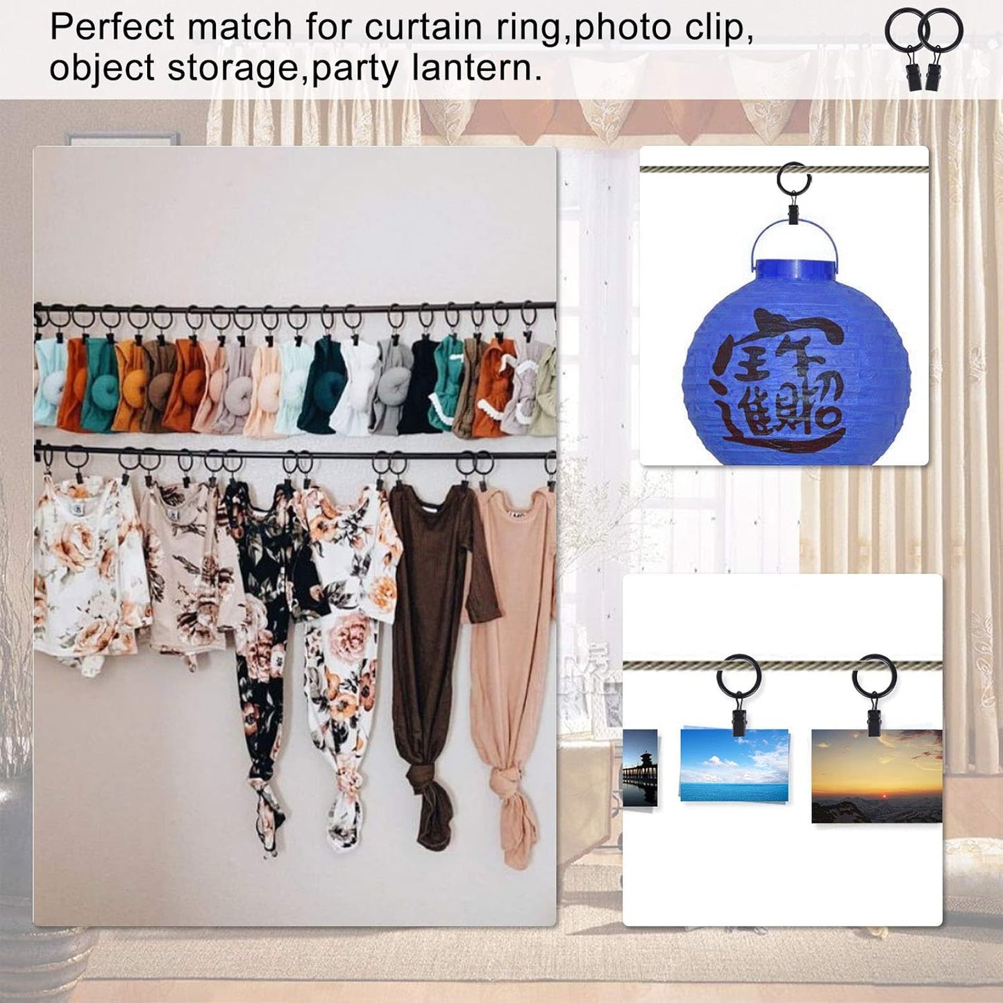 42 Pack Curtain Rings with Clips 1.26" Interior Diameter,Metal Drapery