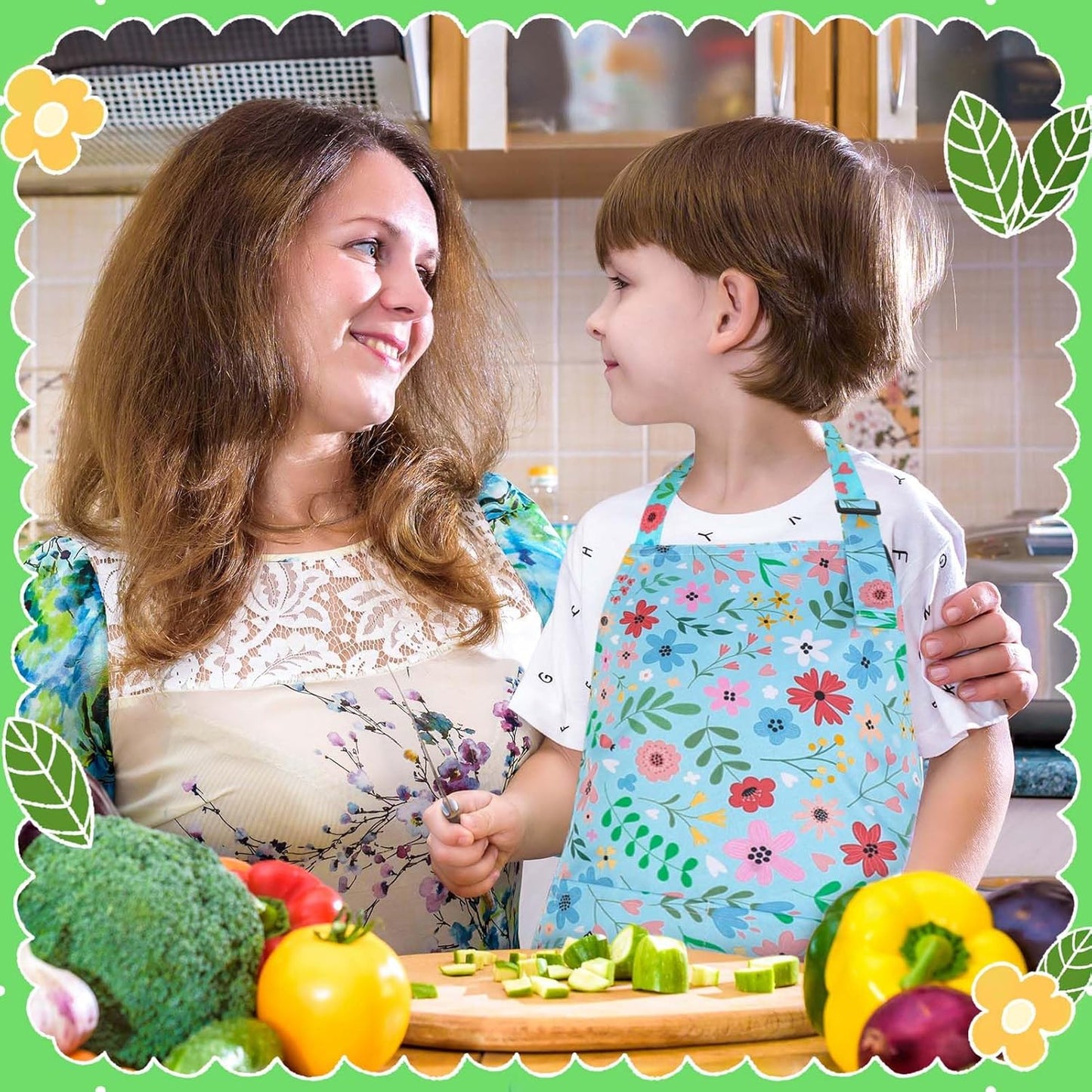 2 Pack Kids Apron, Cute Cooking Aprons, Waterproof Art Apron with Pock