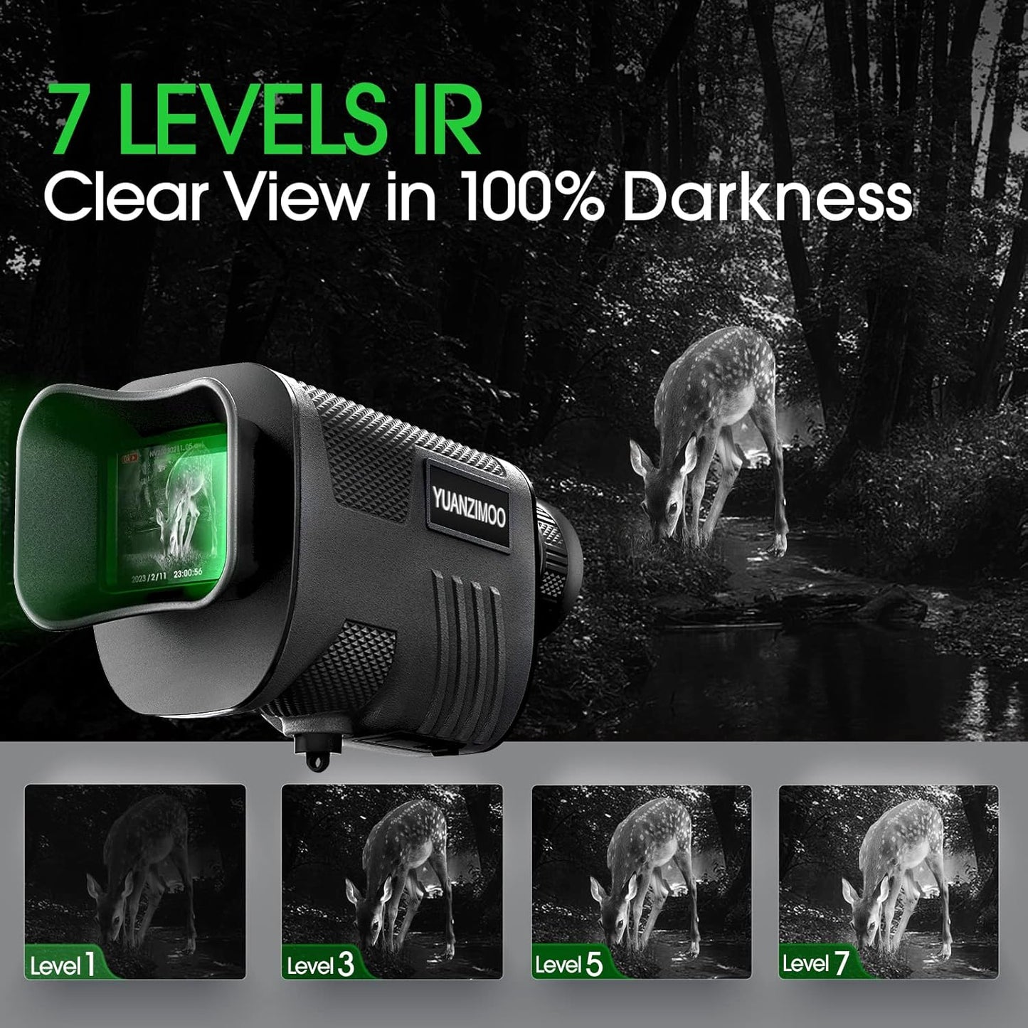 Upgraded Night Vision Monocular Digital Infrared Monocular Telescope for 100% Darkness with 8X Zoom 2000mAh Rechargeable Battery Tripod 32 GB SD Card & Card Reader, for Adult Hunting Camping
