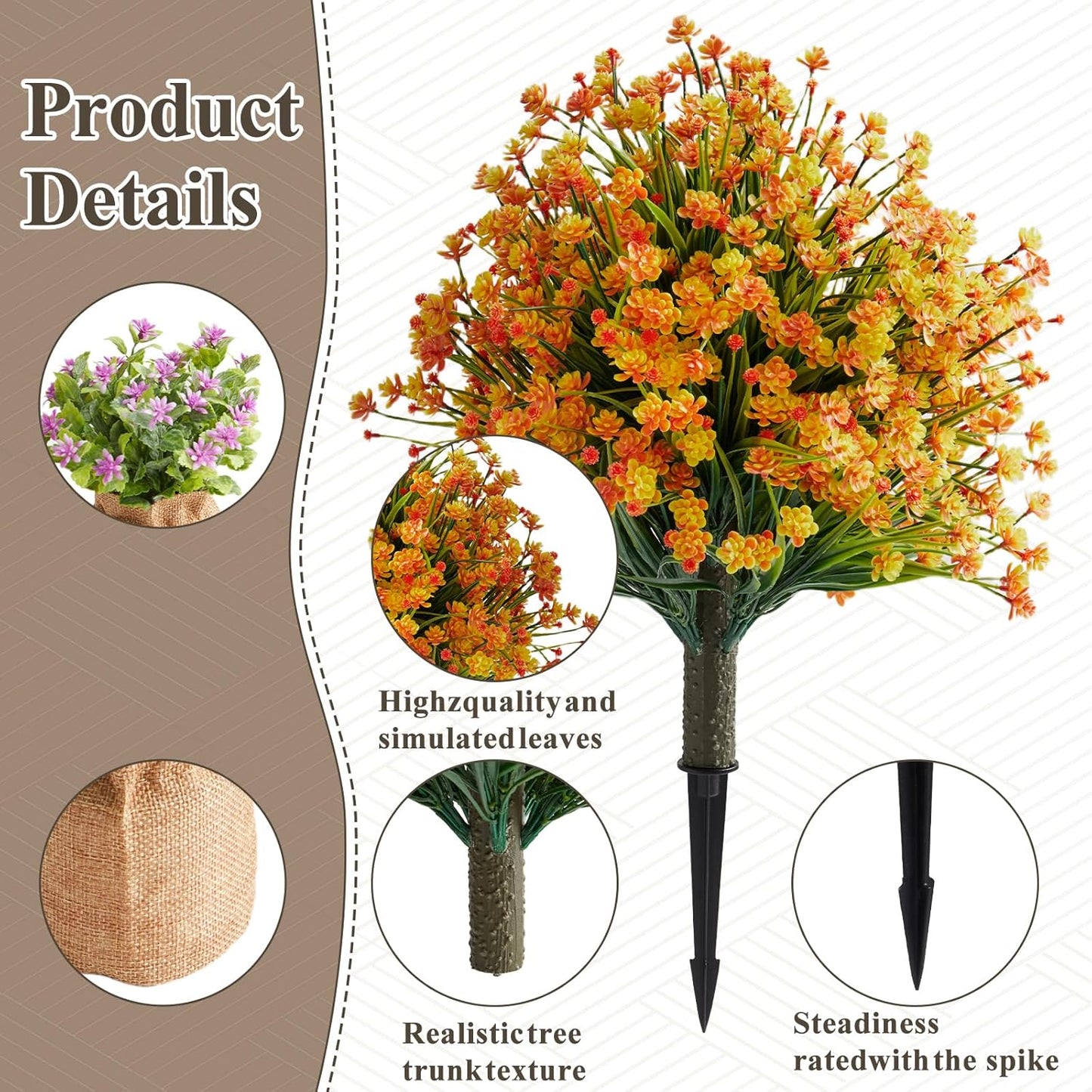 Artificial Monkey Grass Stem with Orange-Red Flowers, Set of 2 Faux Ev