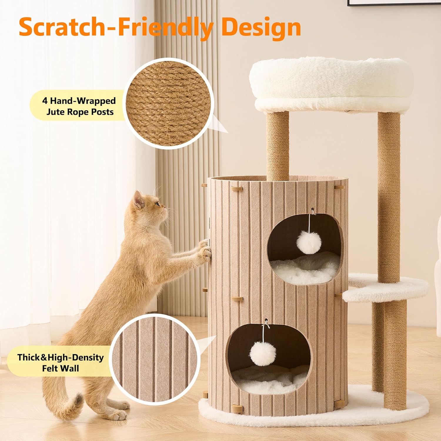 Modern Cat Tree for Indoor Cats Large Adult, 36in H Cat Tree Tower wit
