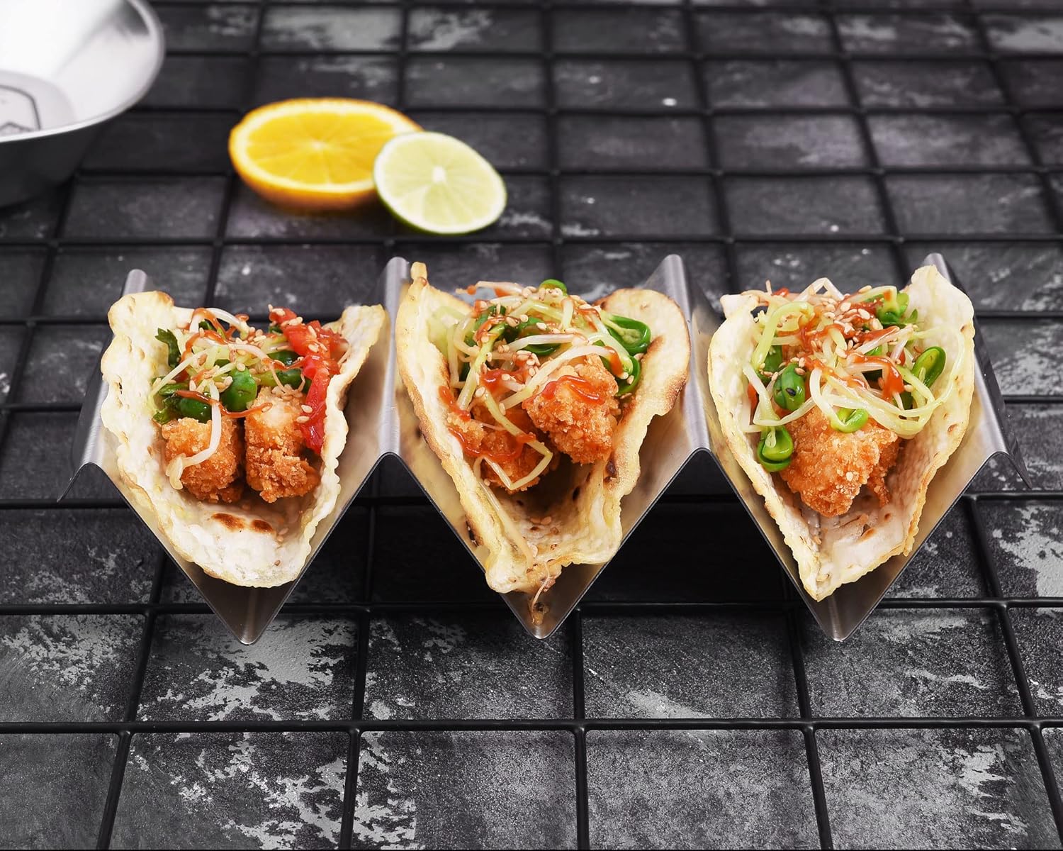 Taco Holders 4 Packs - Stainless Steel Taco Stand Rack Tray Style, Ove