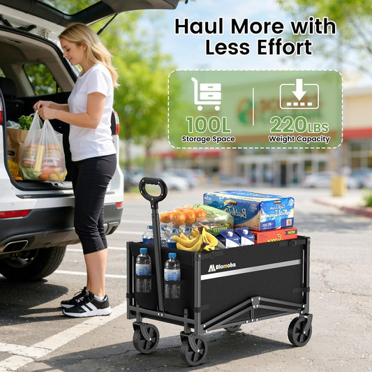 Collapsible Wagon Cart, Flexible Handle, Portable Collapsible Wagon wi