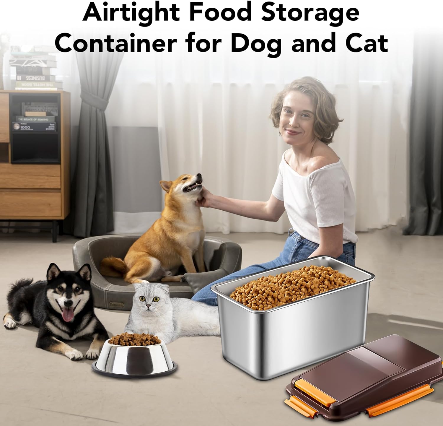 Newget Dog Food Storage Container Stainless Steel with Scoop, 16-lb/11