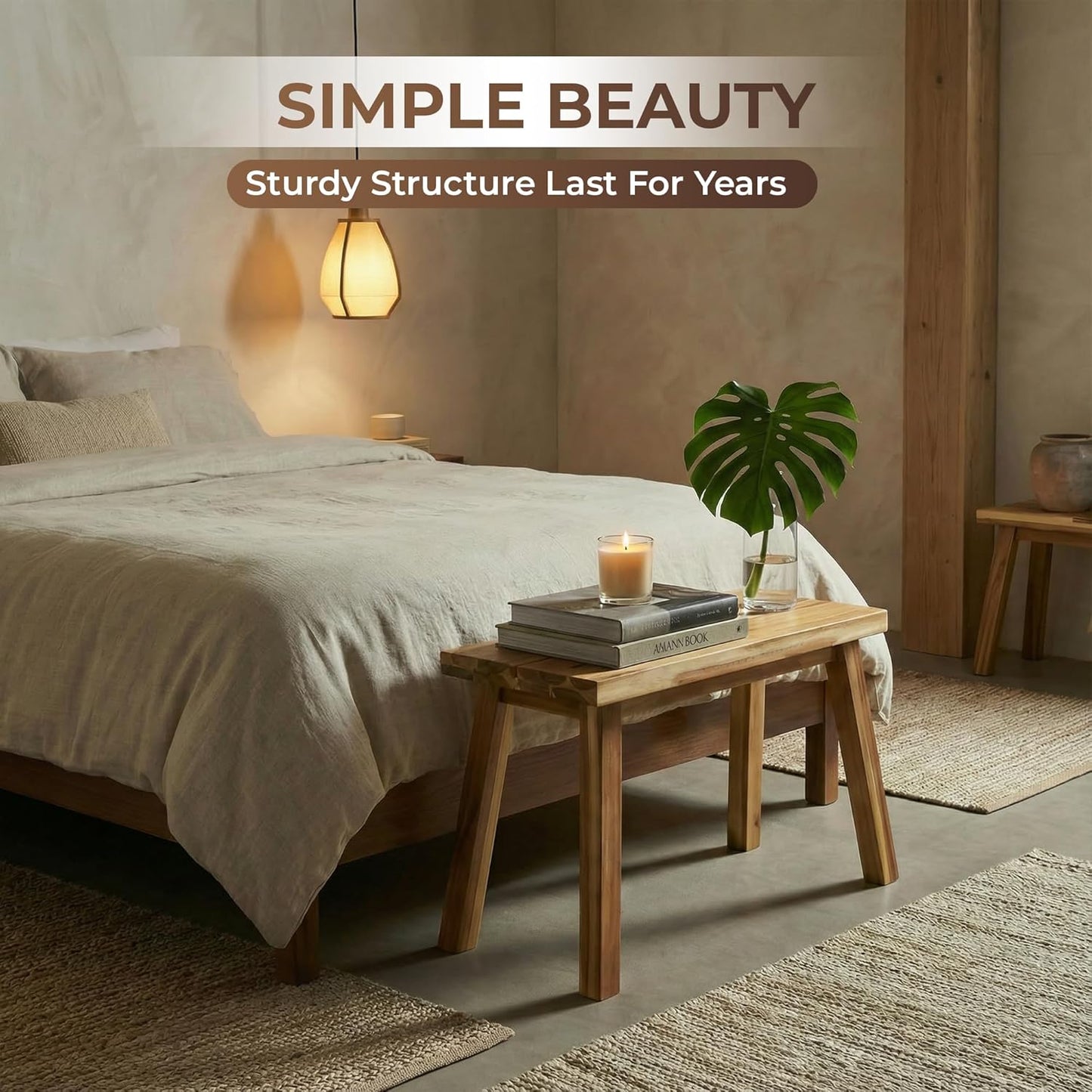 Solid Wood Bench for Entryway, Make Up Bench, Bed Bench, Dining, Plant Stand - Wooden Bench Indoor (26 inches)