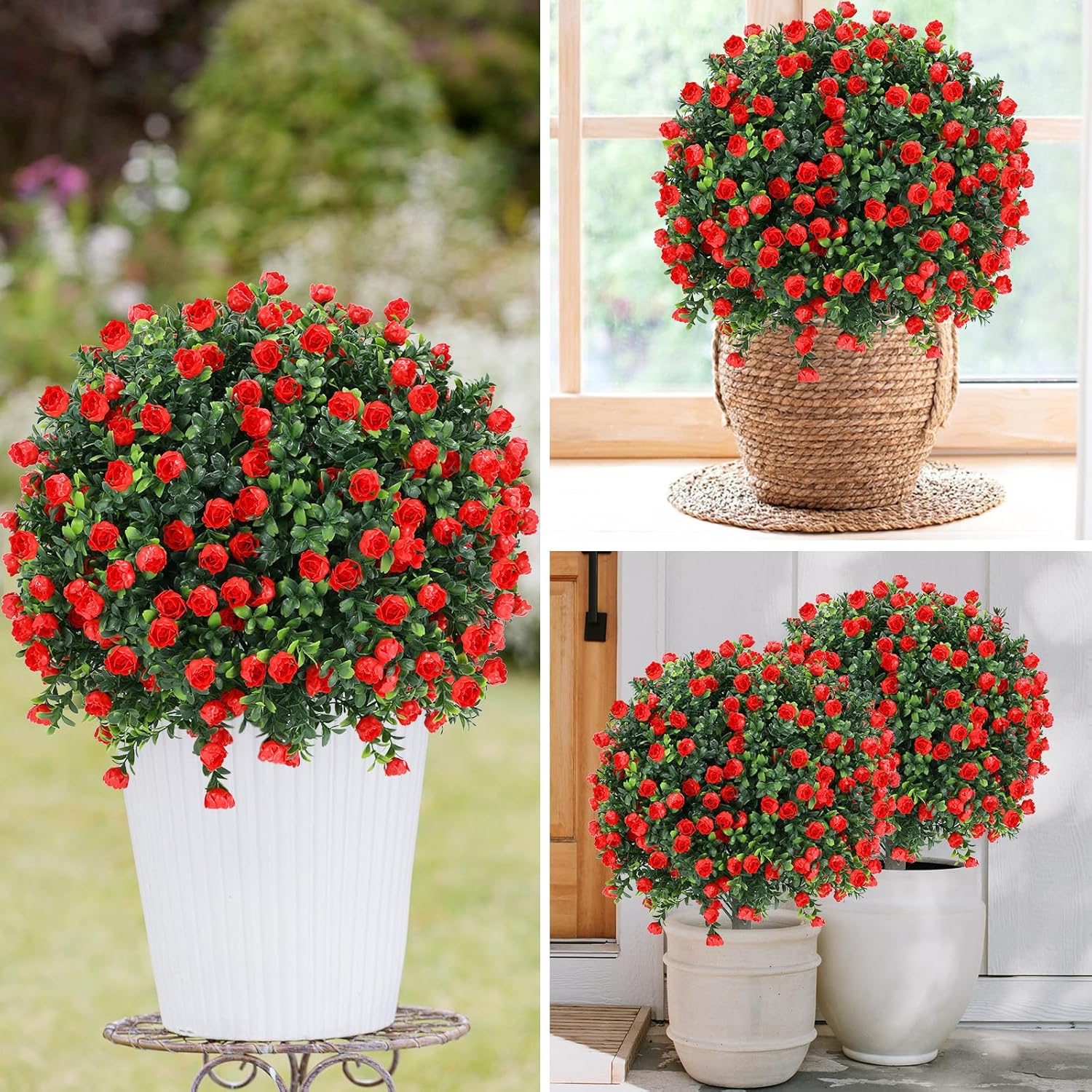 Artificial Red Rose Topiary Ball Tree 25" with Ground Spike, Set of 2 