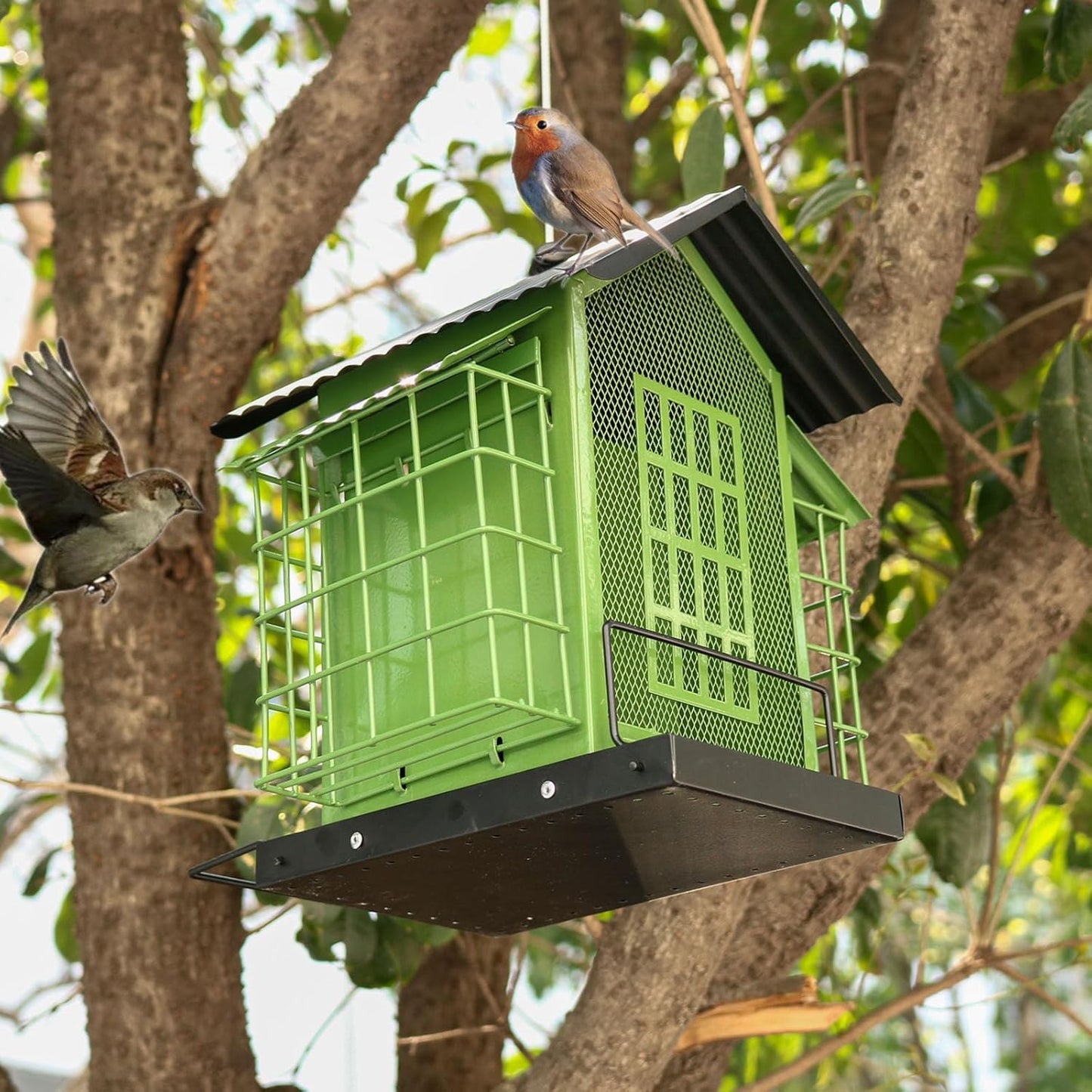 Decorative Outdoor Bird Feeders Squirrels Proof Double Roof Metal Bird Feeders For Wild Birds And Nature Lover