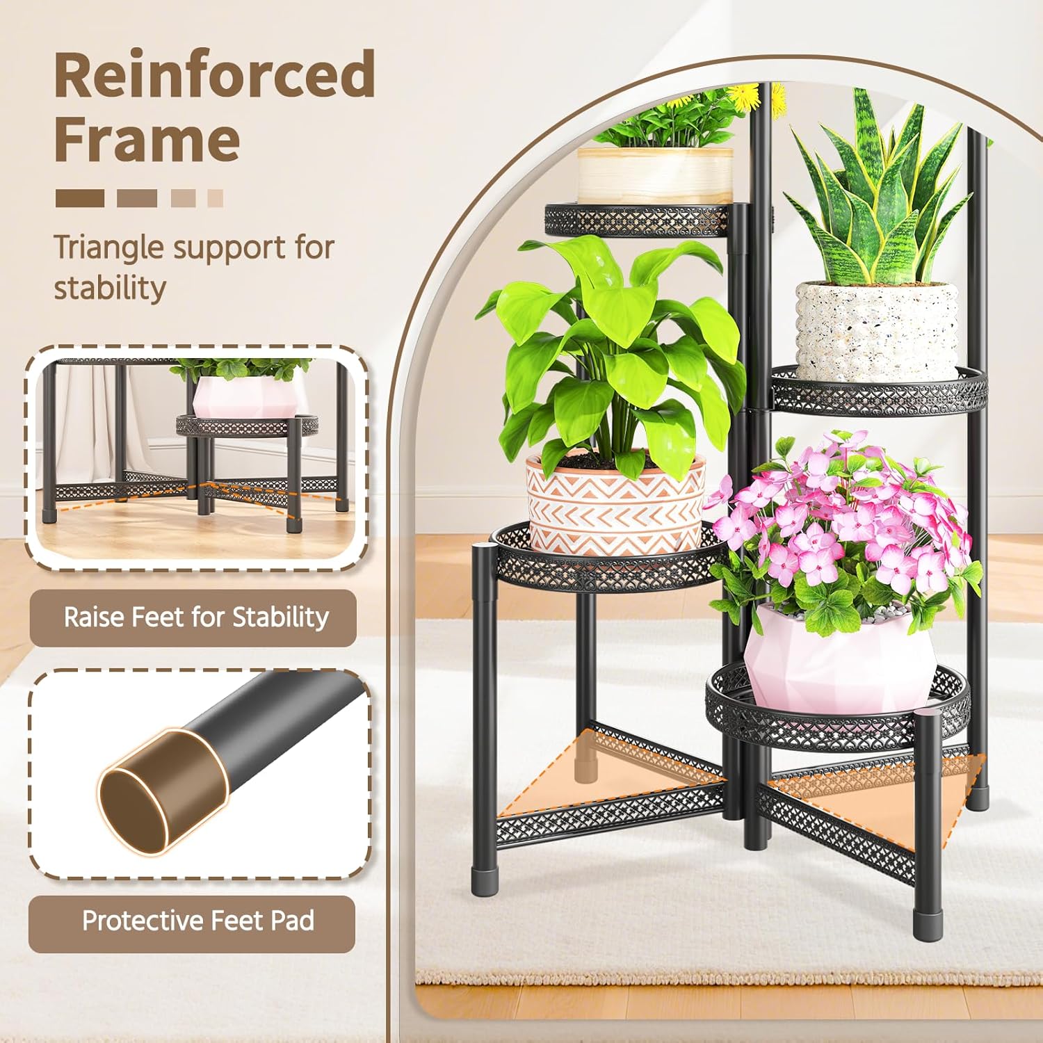LASZOLA 5 Tiered Folding Tall Plant Stand Indoor Outdoor for Large Pla