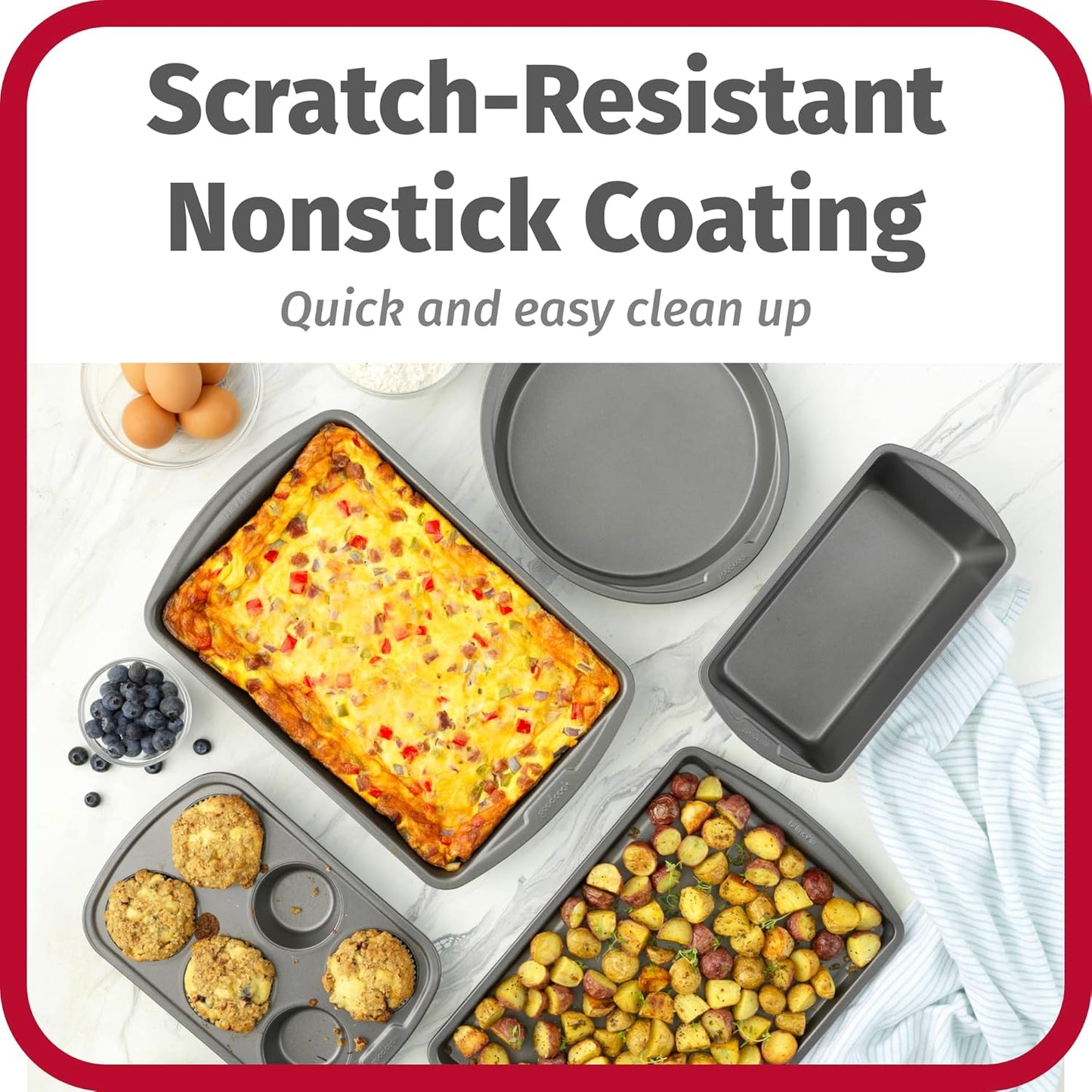 GoodCook Everyday Nonstick Steel 5-Piece Bakeware Set, Gray, Includes 
