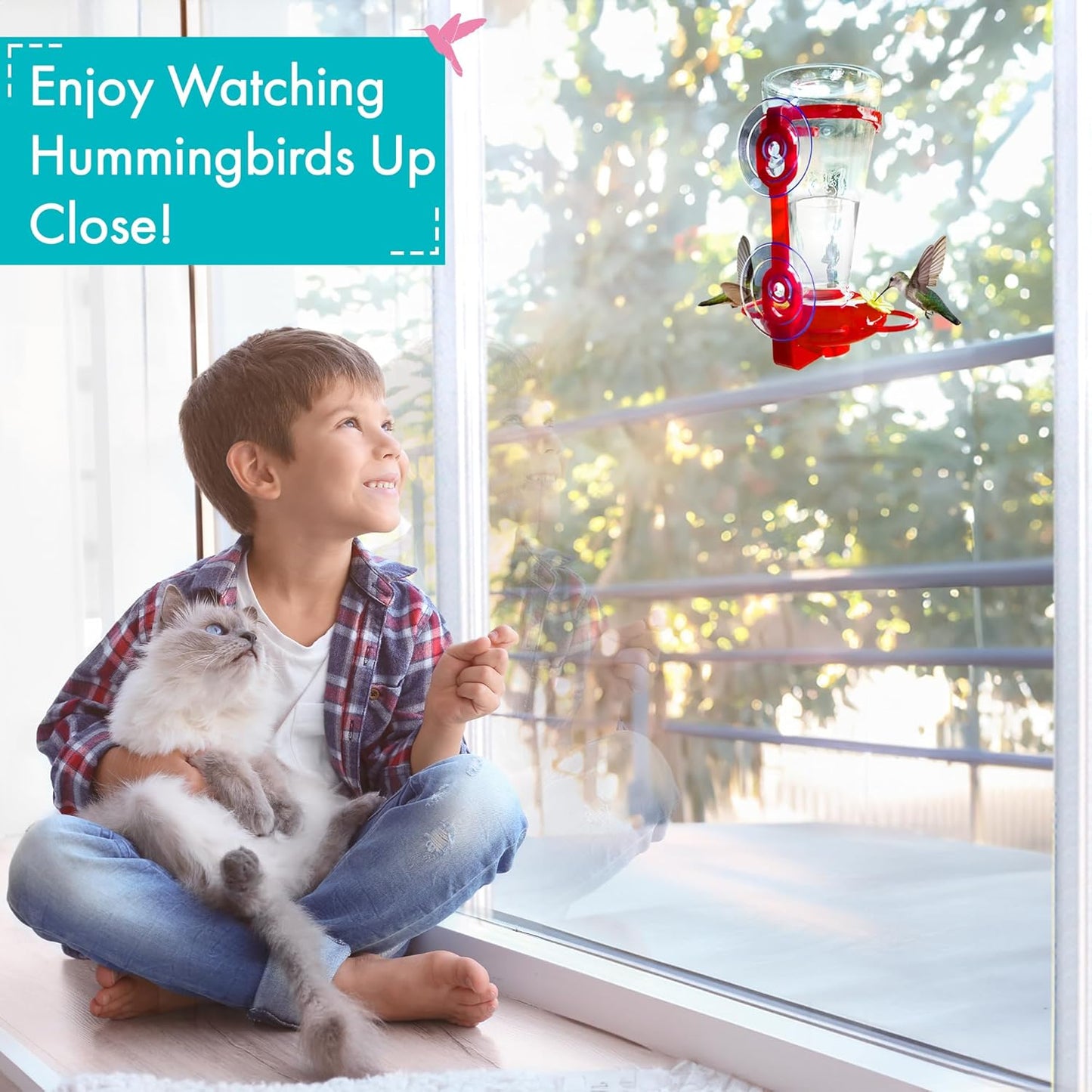 Window Hummingbird Feeders for Outdoors - Large Capacity - Durable Plastic - Easy to Clean and Refill - Window bird feeders with Strong Suction Cups - Hummingbird Feeder