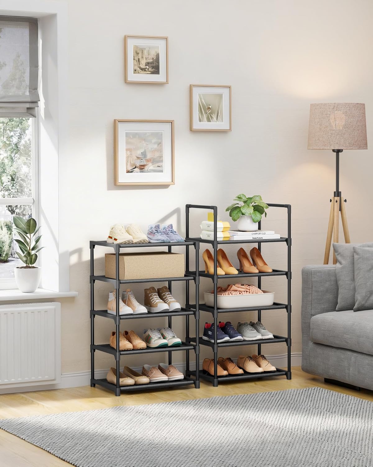 Kitsure Shoe Rack - 10-Tier Shoe Organizer with Detachable Fabric Shelves & Metal Frame, Tall Shoe Rack for Closet, Entrance, Living Room, 16.9" Wide - 10 Tier, Black