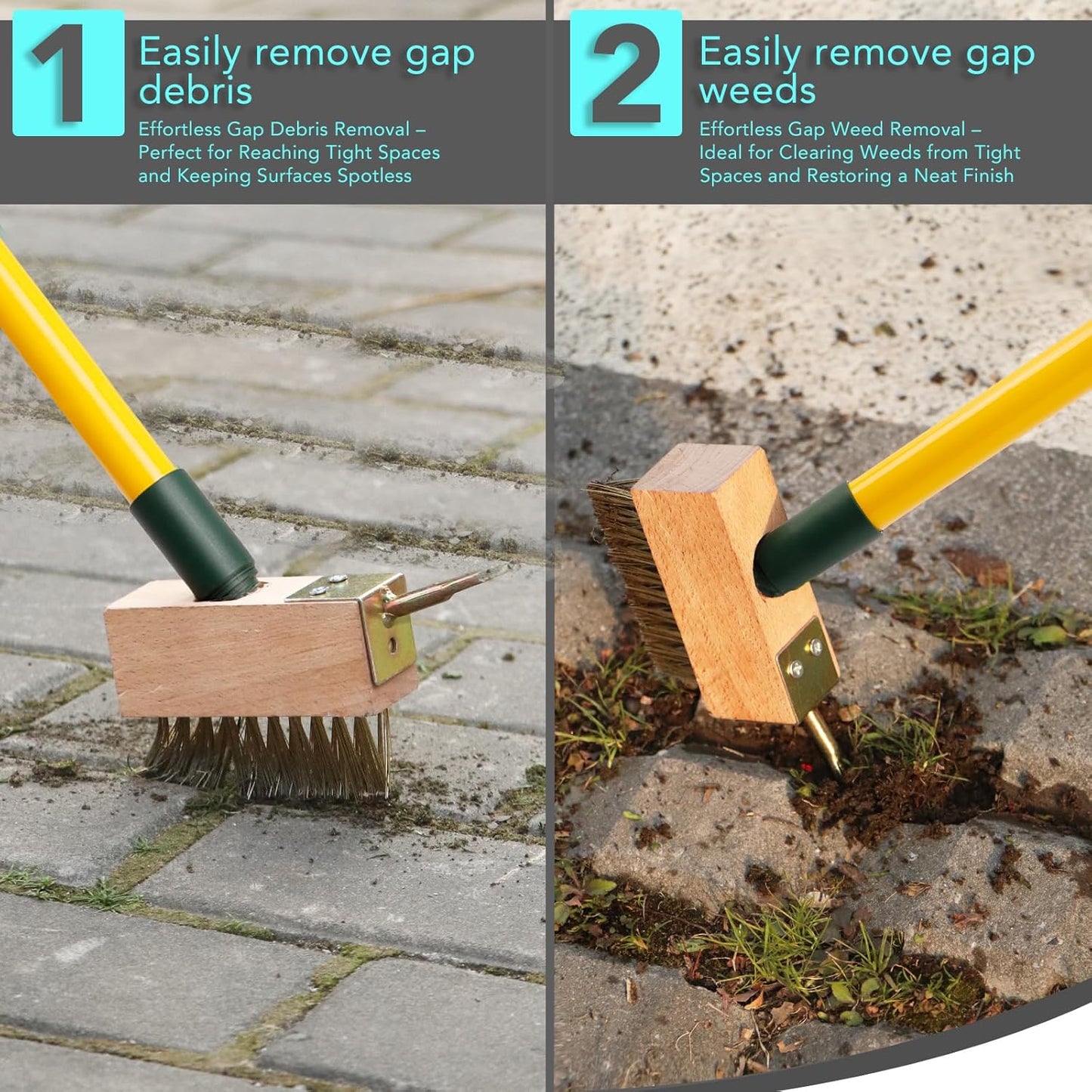 3-in-1 Wire Broom & Garden Brush Set – Adjustable 81-140cm Telescopic Handle with Nylon, Wire, and Gap Brushes for Weeding, Moss & Algae Removal, Patio Cleaning, Outdoor Scrubbing