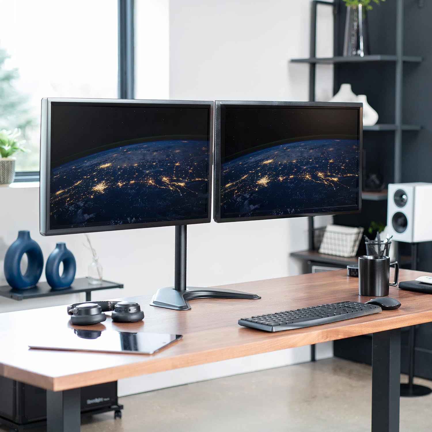 VIVO STAND-V002F Dual LED LCD Monitor Free-Standing Desk Stand for 2 S