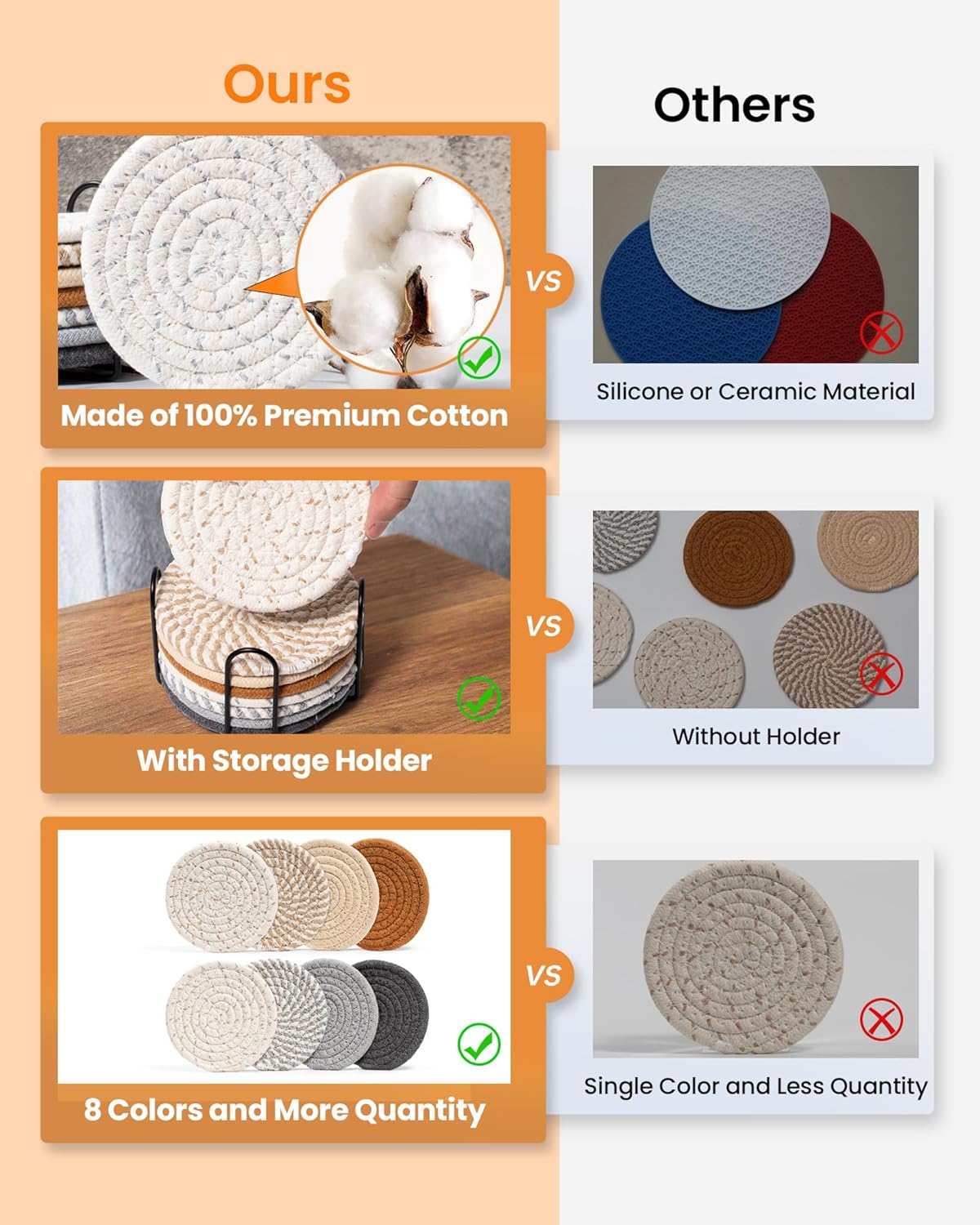 8 Pcs Drink Coasters with Holder, 8 Colors Absorbent Coasters for Drin