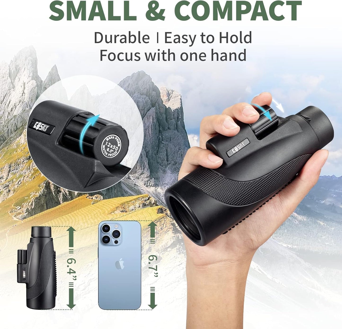 Gosky Titan 12X50 Monocular Telescope with Smartphone Holder - Waterproof Fog-Proof Shockproof Scope BAK-4 Prism FMC for Bird Watching Hunting Camping Traveling Wildlife Scenery