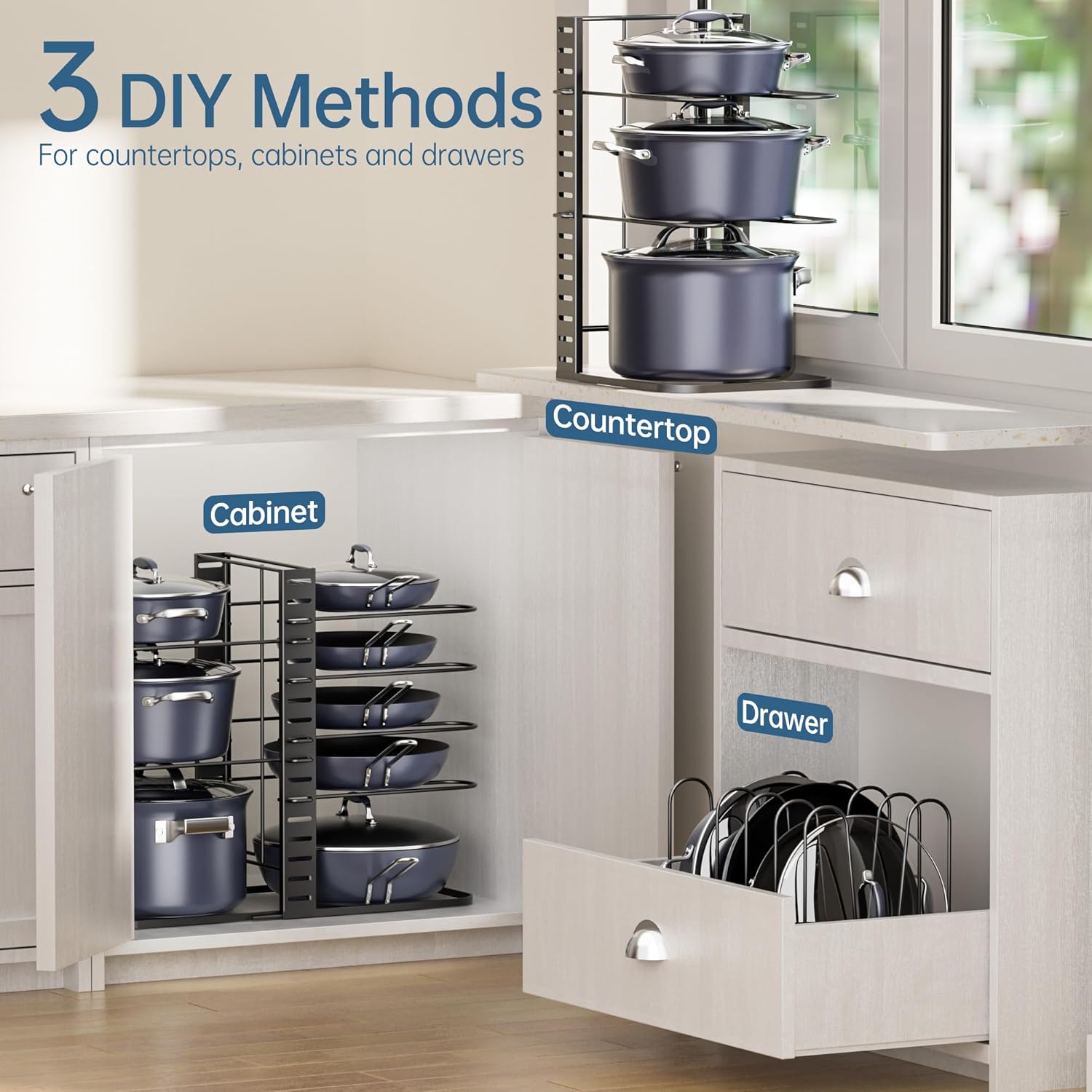 ORDORA Pots and Pans Organizer under Cabinet 14.55 Height, Adjustable 