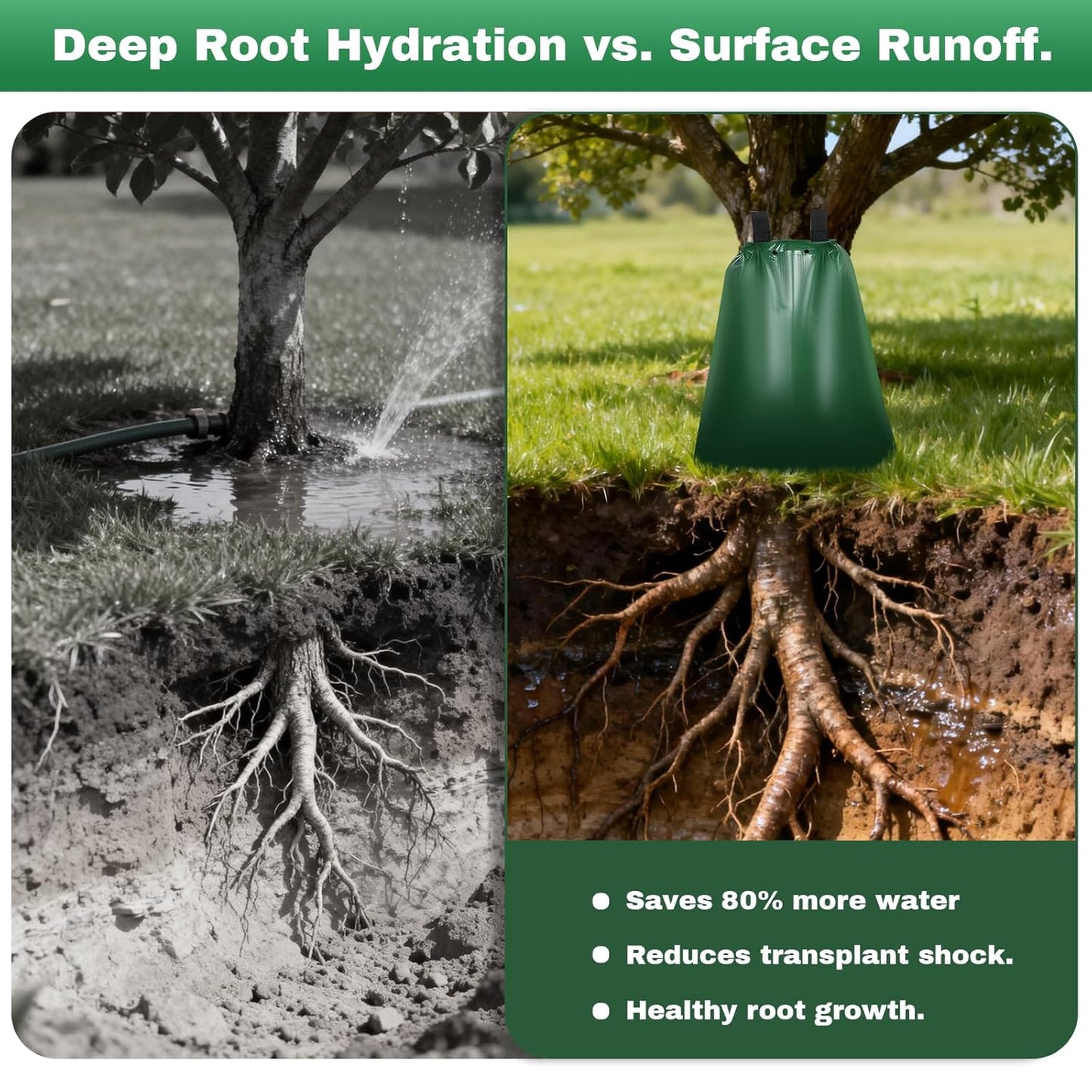 20 Gallon Tree Watering Bag 3Pcs, Slow Release Drip Irrigation for New Trees, Durable PVC Deep Root Watering Device for Water Saving, Garden & Orchard