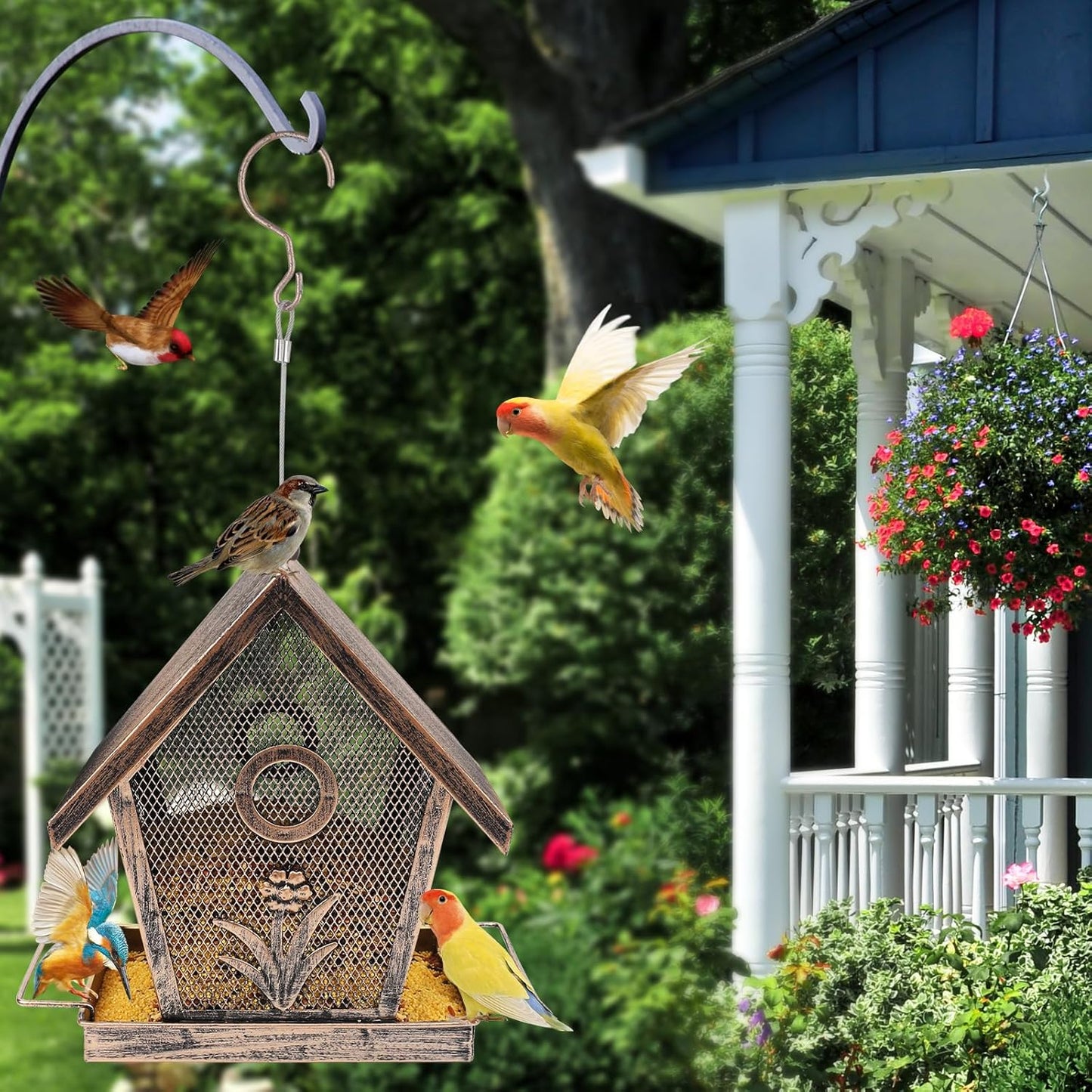 Bird Feeder, Metal Bird Feeders for Outdoors Hanging, Small Wild Birdfeeder for Outside Garden Yard Backyard, 2.5LB Capacity